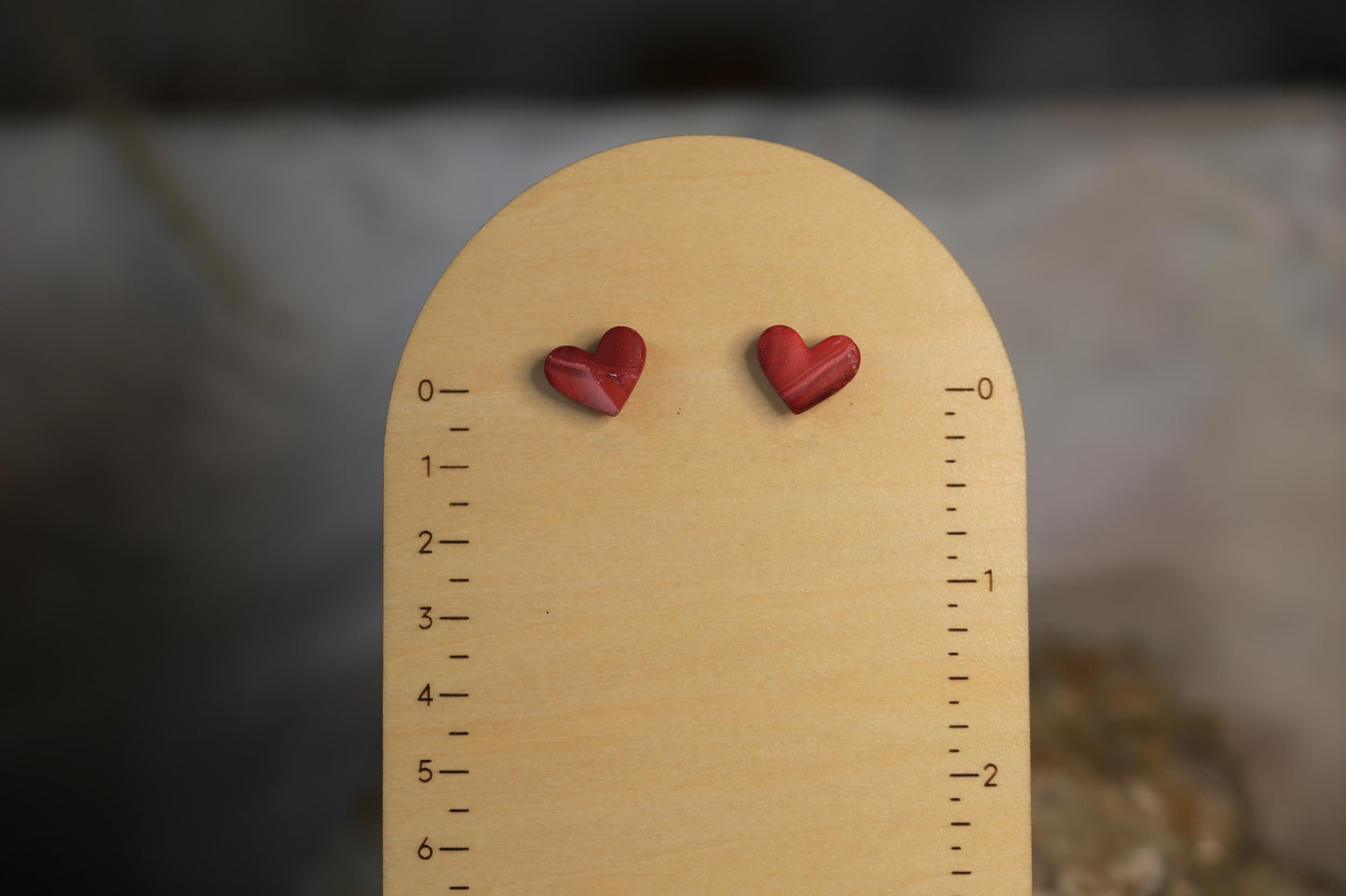 Dainty Red Love Heart Polymer Clay Stud Earrings