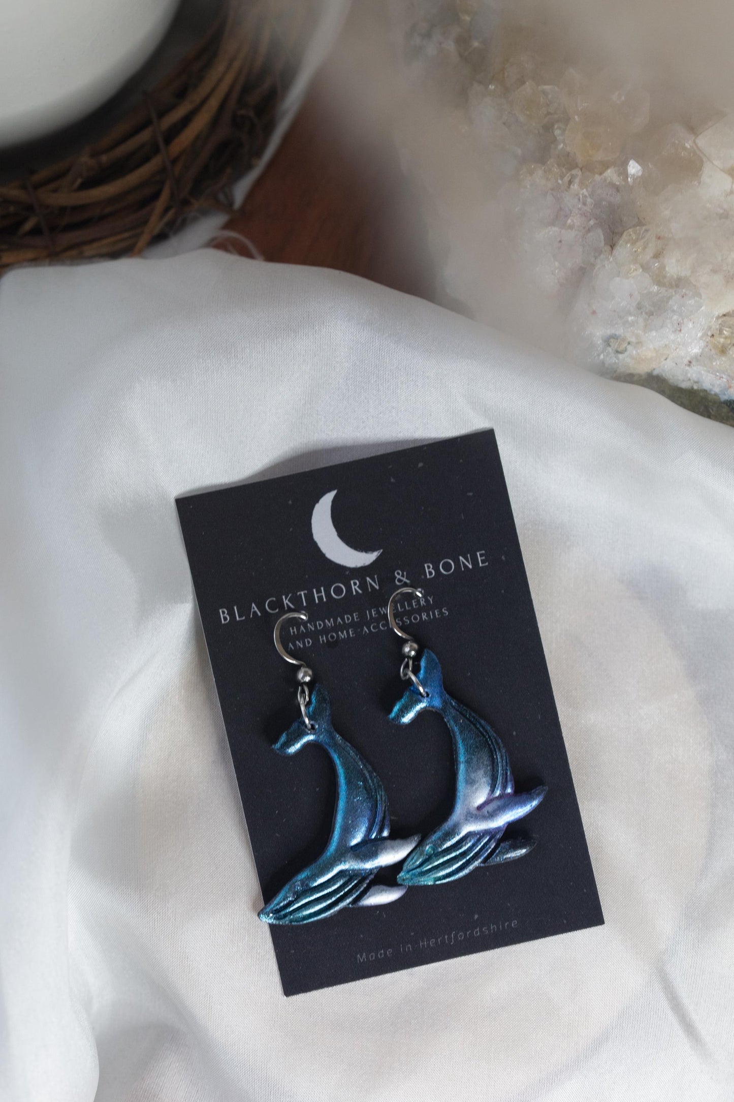 Galaxy Patterned Blue Whale Clay Earrings