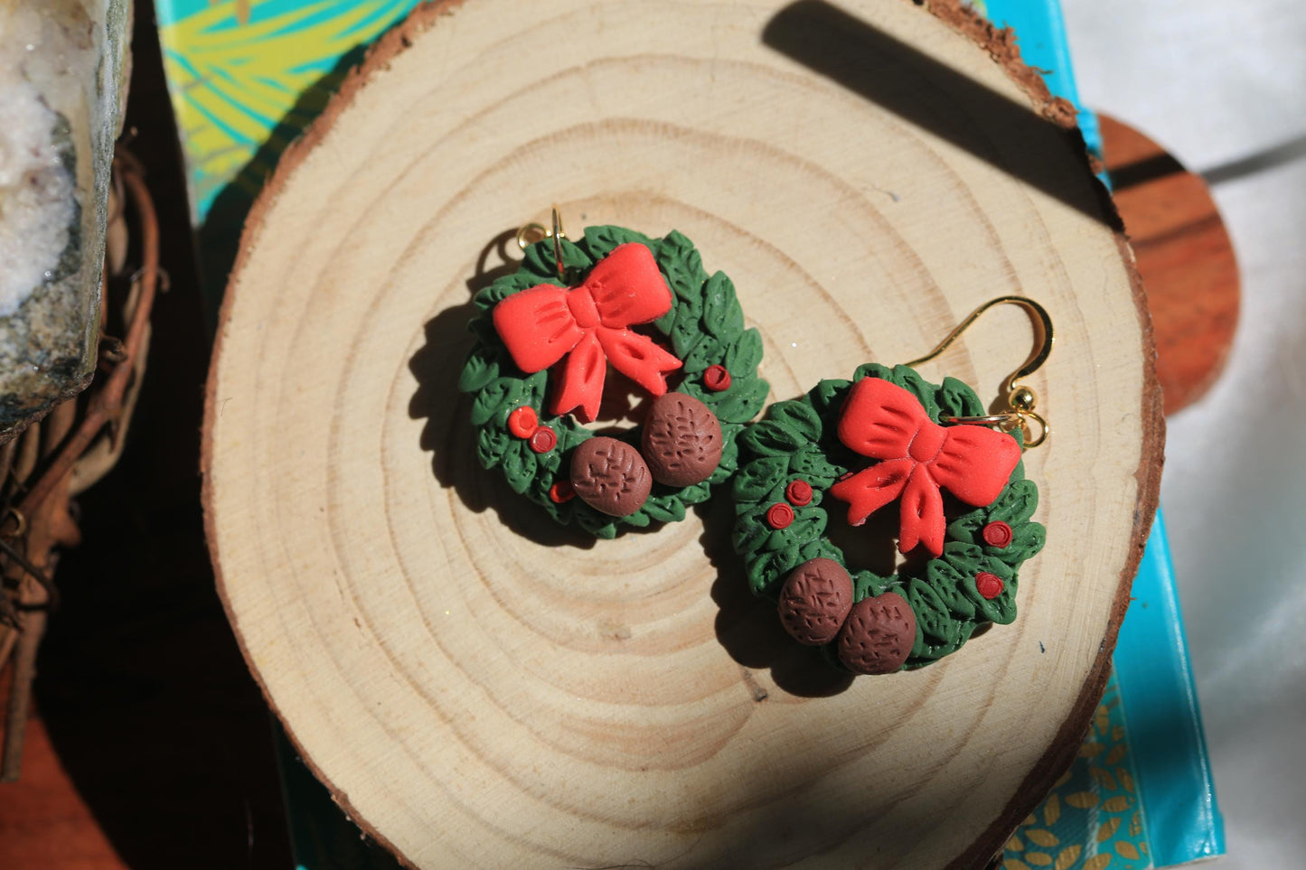 Christmas Wreath Clay Earrings