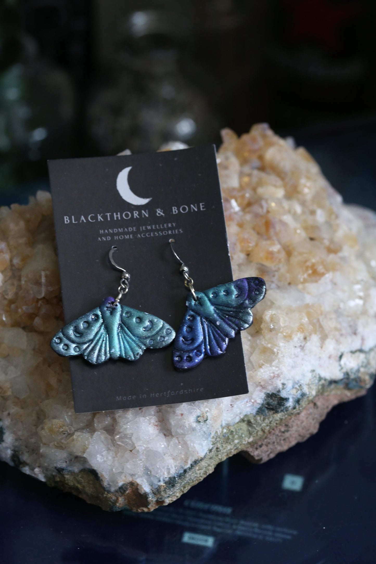 Galaxy Patterned Black Moth Earrings