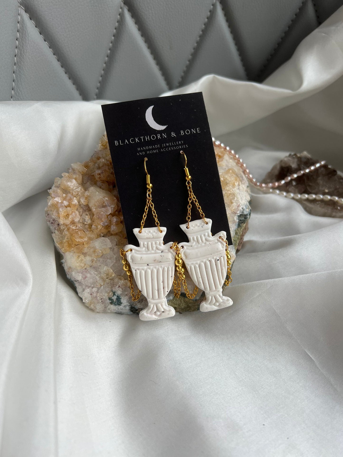 Large Statement Roman Vase Earrings with Chain