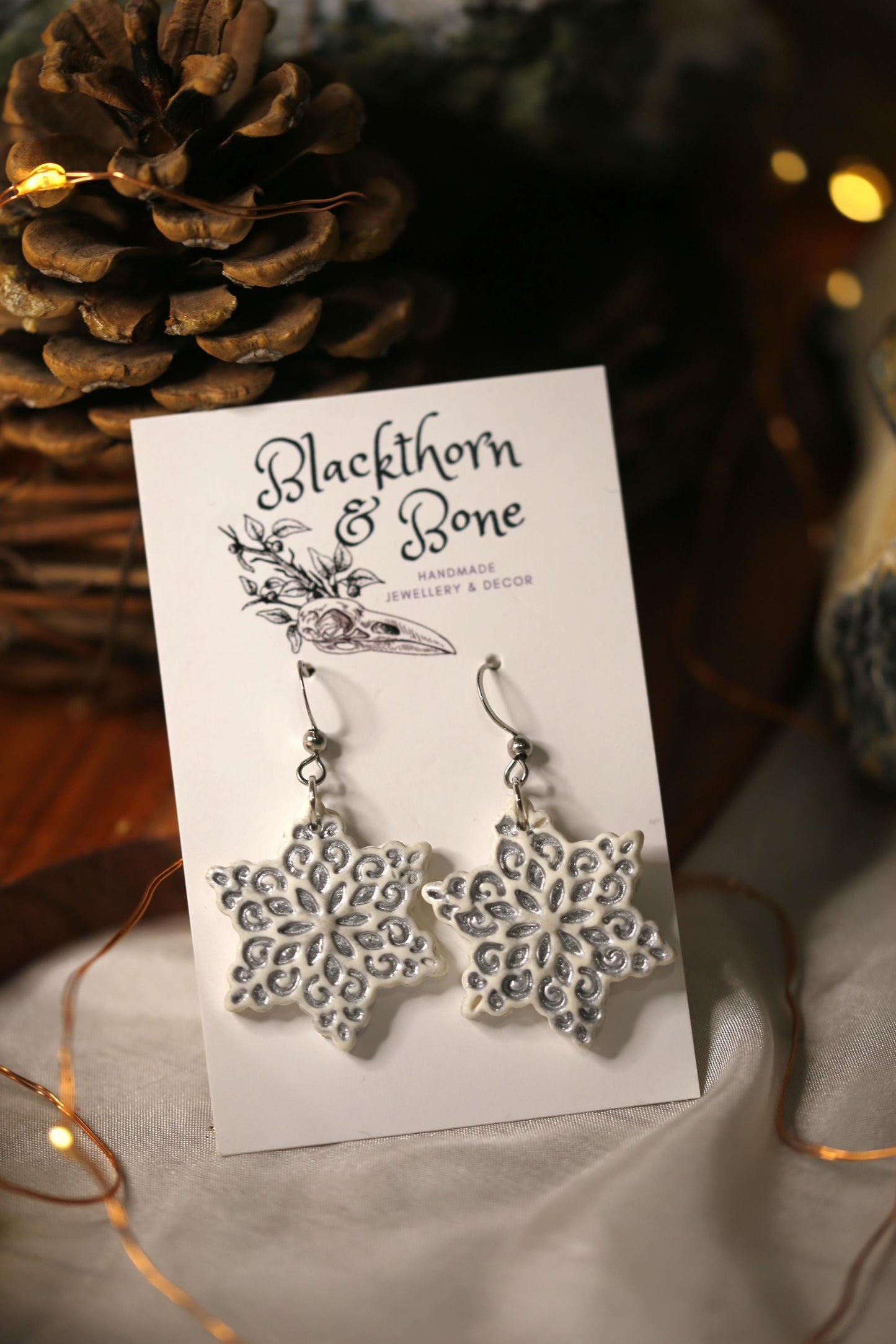 Silver Embossed Snowflake Earrings