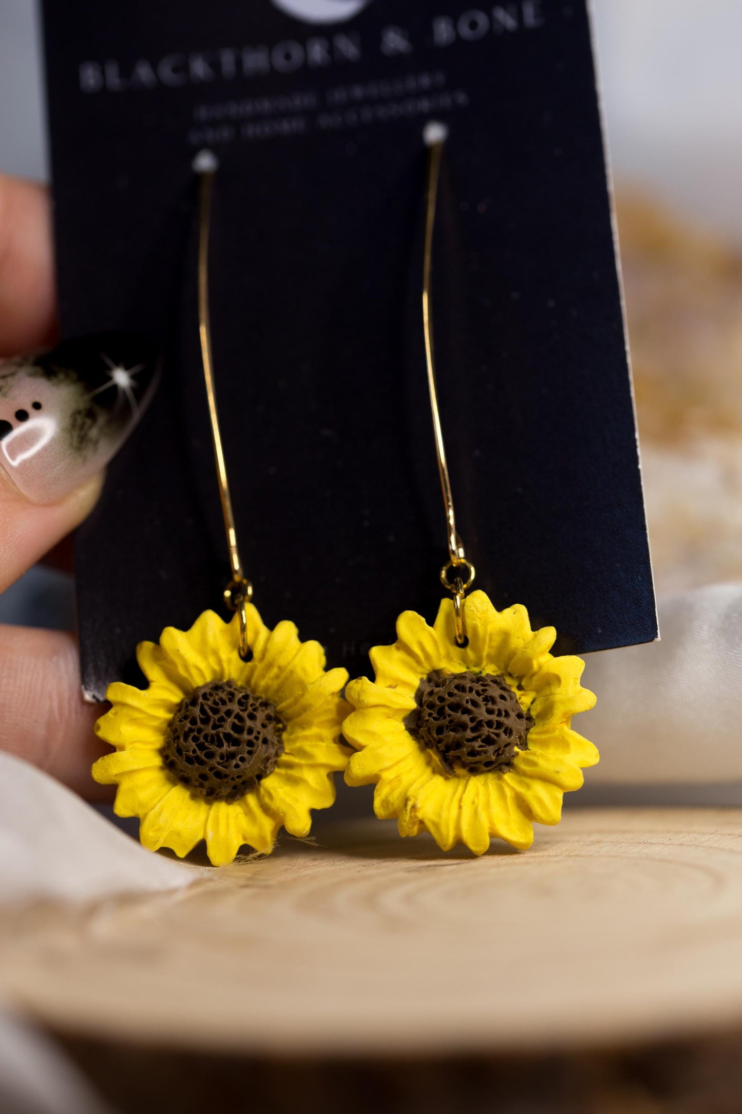 Long Sunflower Drop Earrings