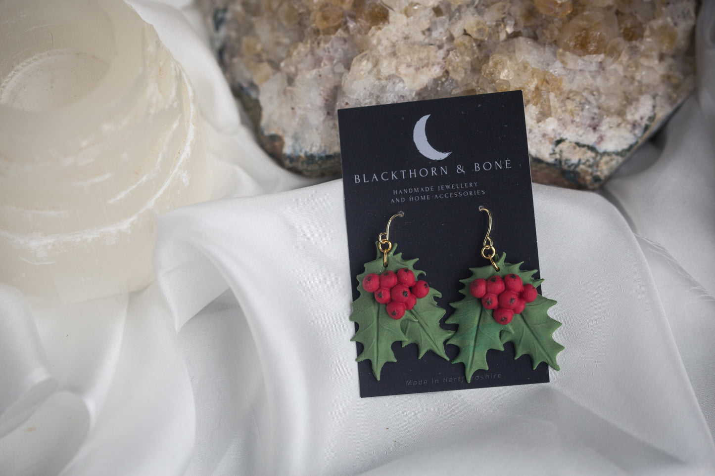 Realistic Christmas Holly Earrings