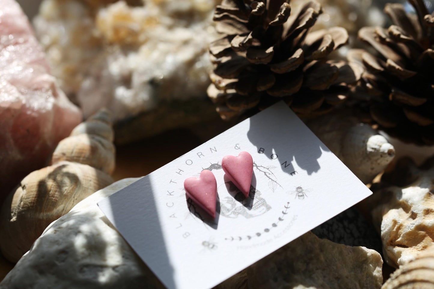 Long Pink Heart Stud Earrings