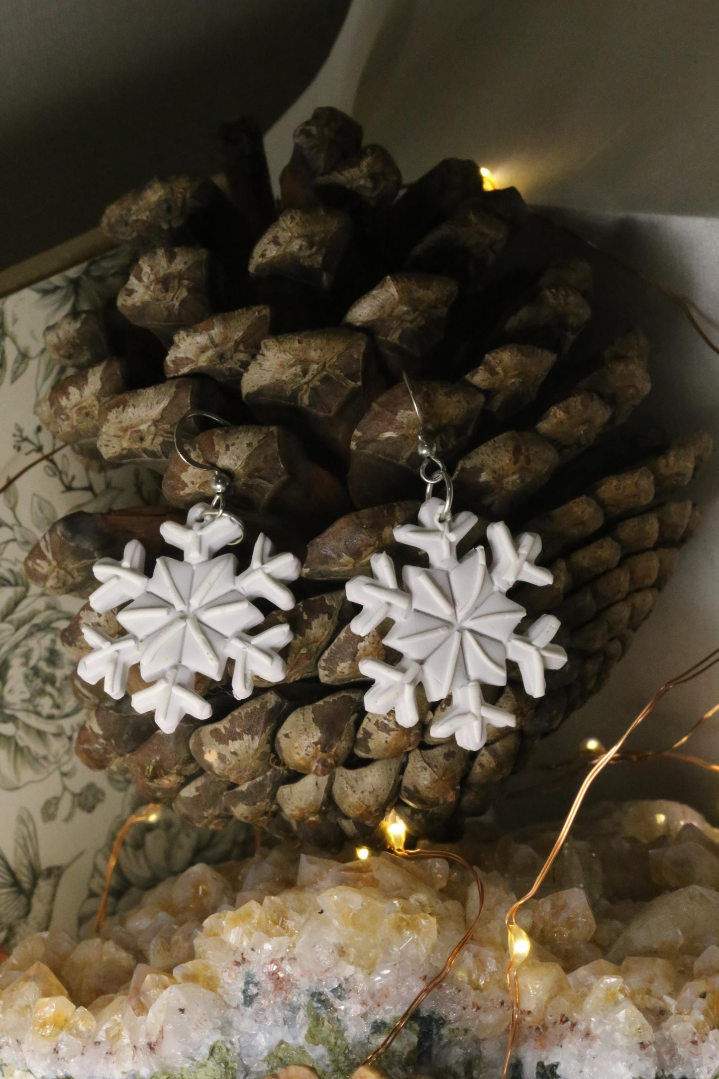 Handmade Detailed Snowflake Earrings - Polymer Clay Jewelry for Christmas, Winter and Yule Jewellery