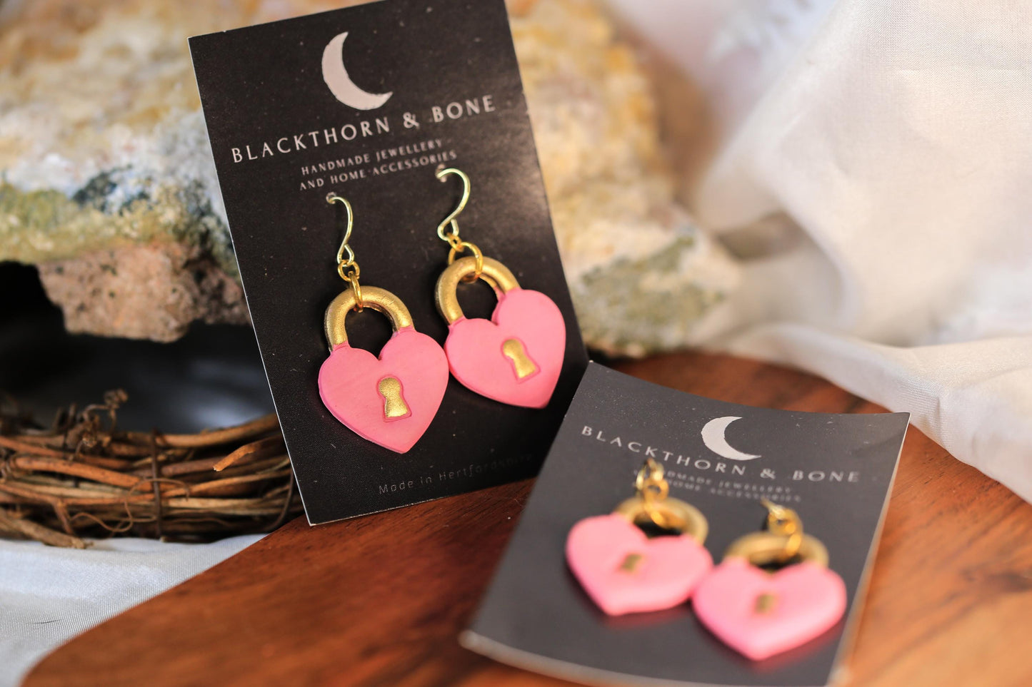 Handmade Heart Padlock Polymer Clay Earrings