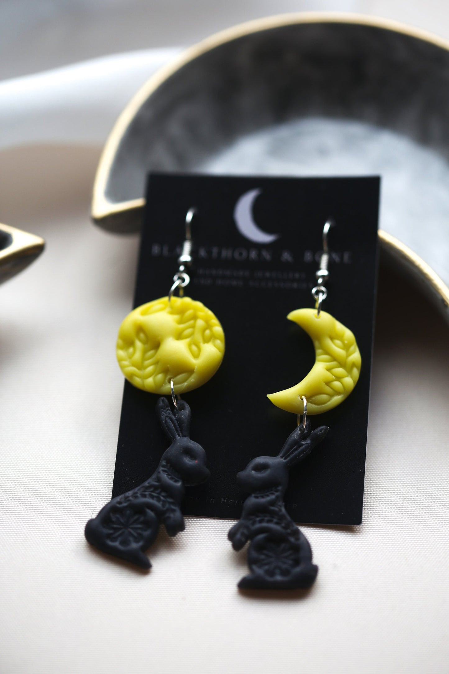 Hare and Moon Asymmetrical Earrings