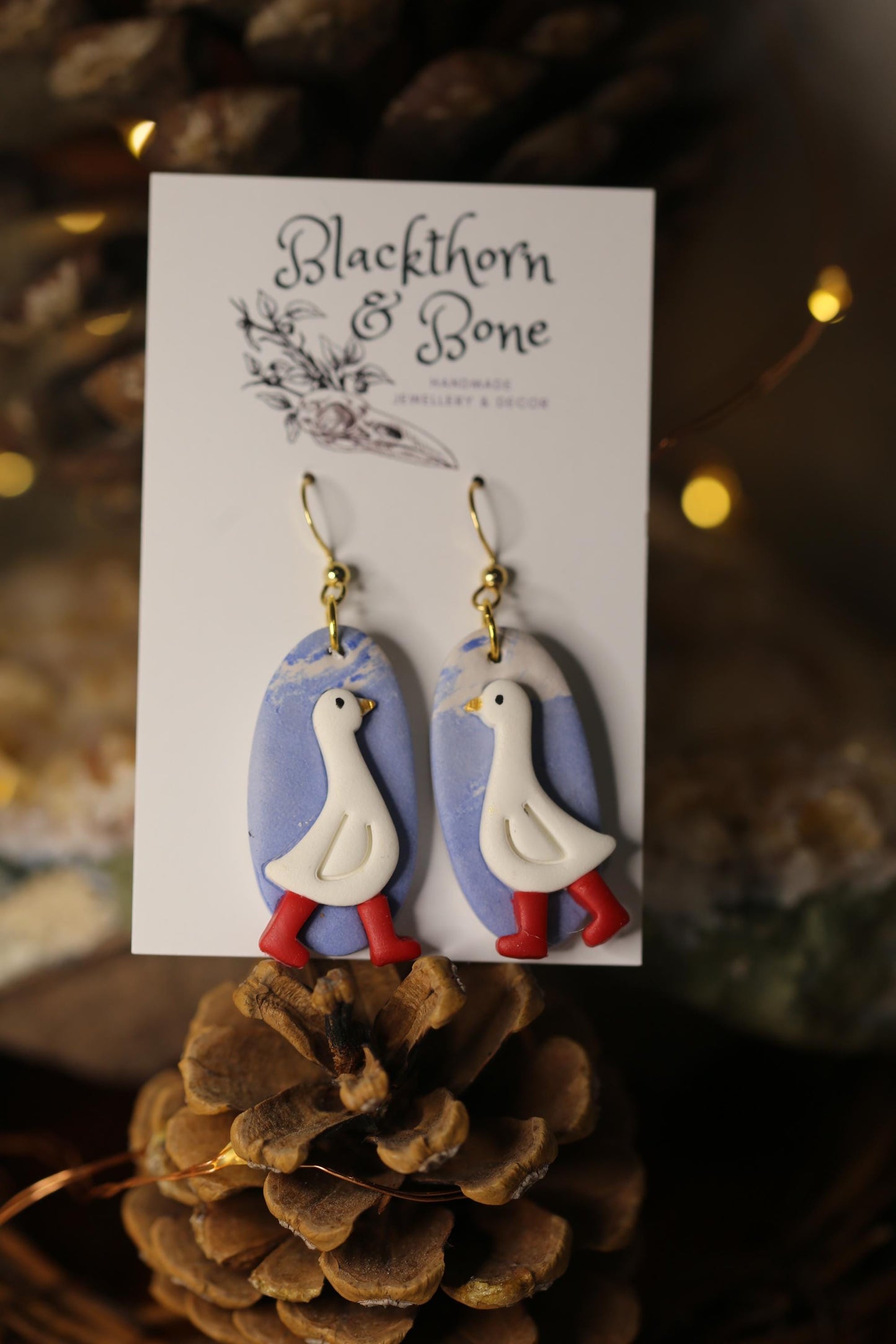 White Goose with Red Wellies Earrings