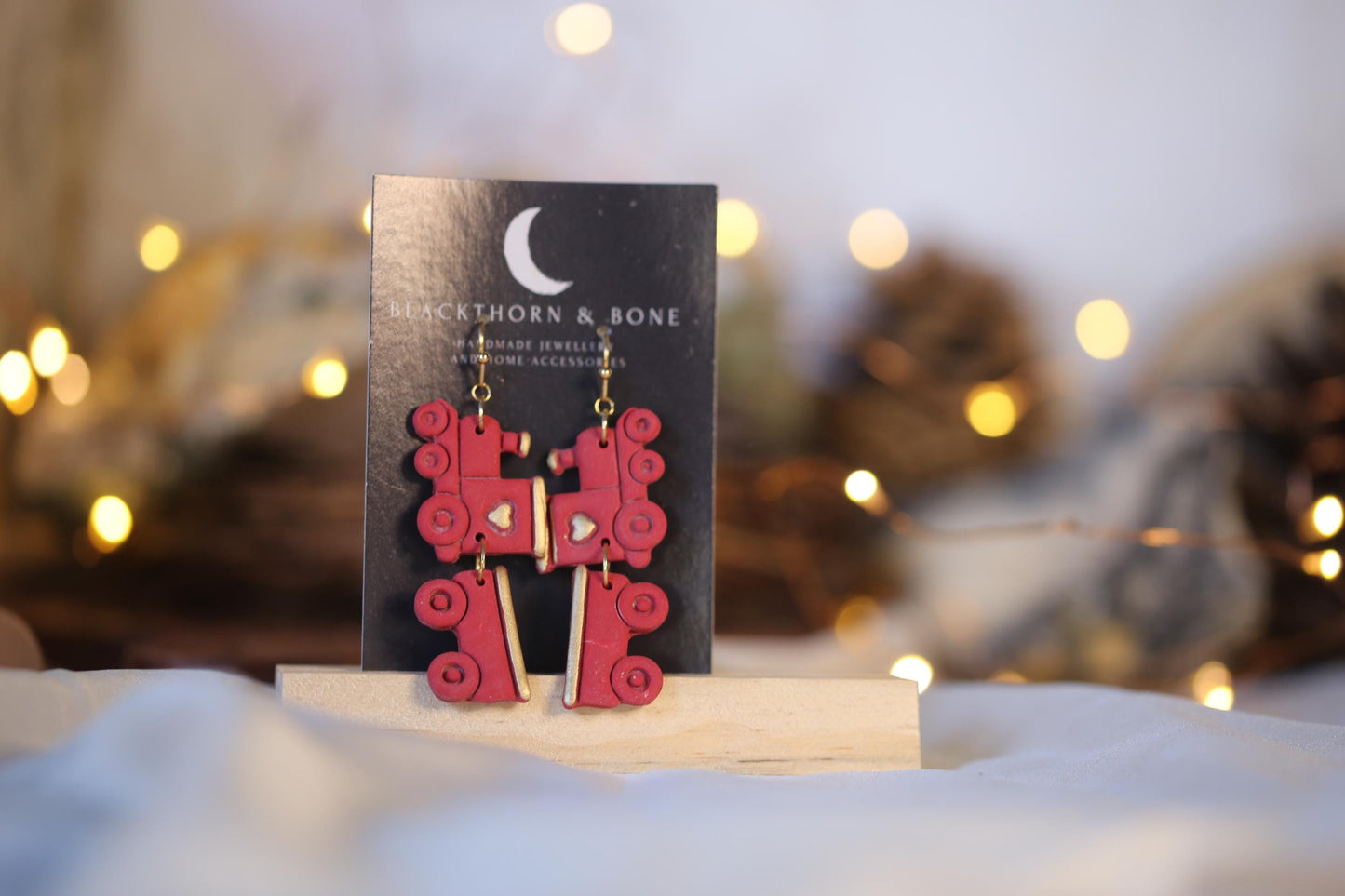 Green or Red Christmas Train Earring