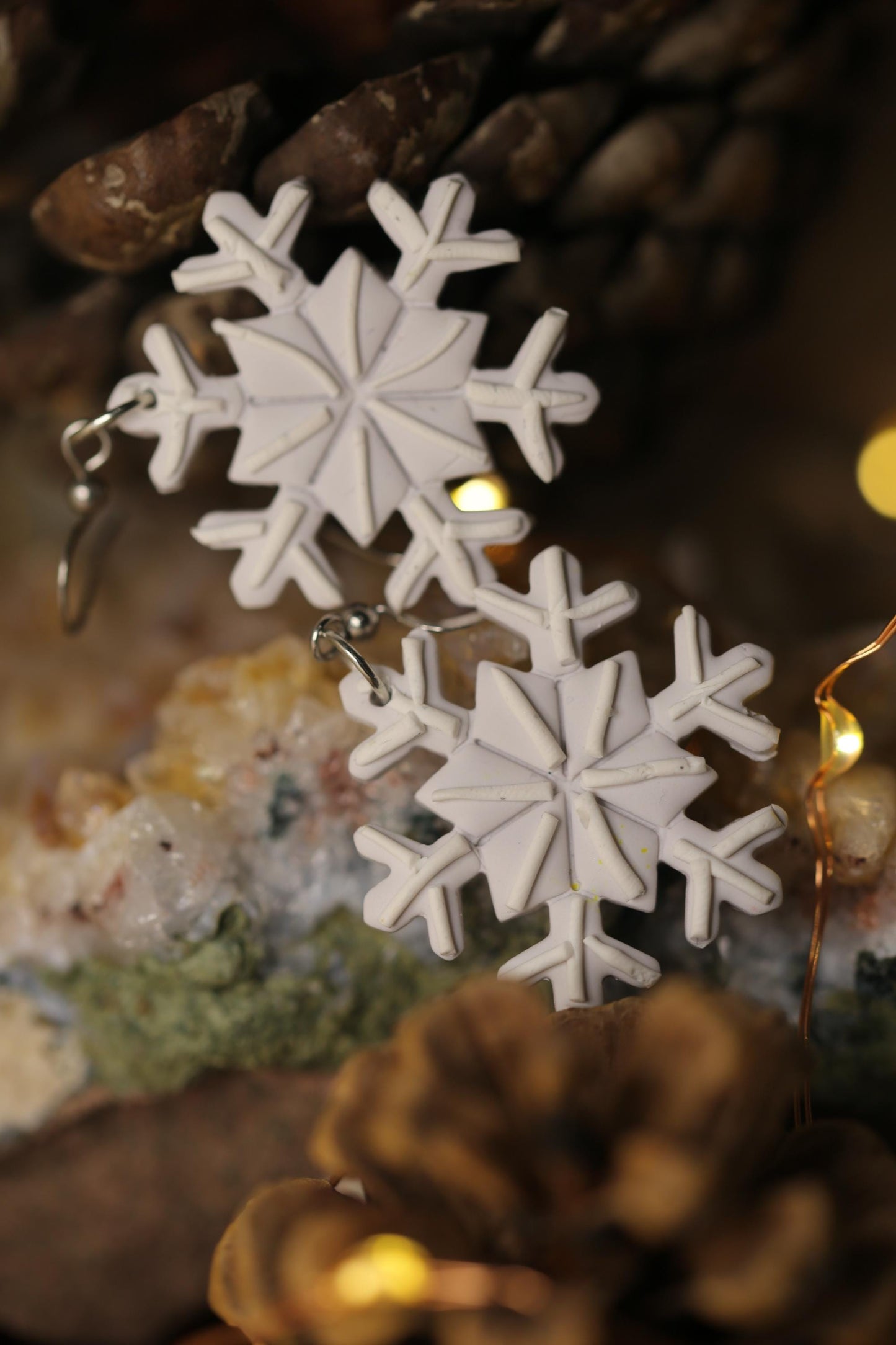Handmade Detailed Snowflake Earrings - Polymer Clay Jewelry for Christmas, Winter and Yule Jewellery