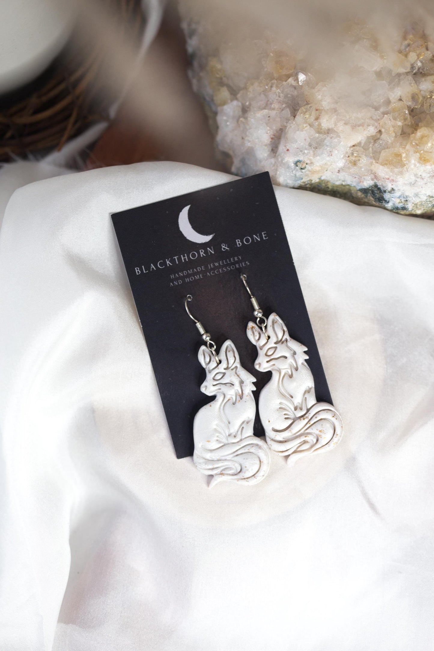 Silver Pearl Fox earrings