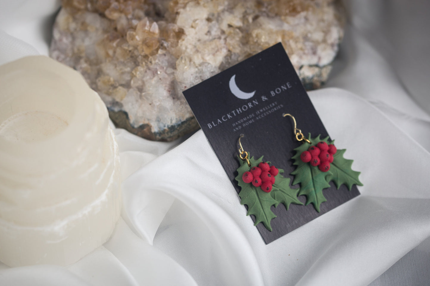 Realistic Christmas Holly Earrings