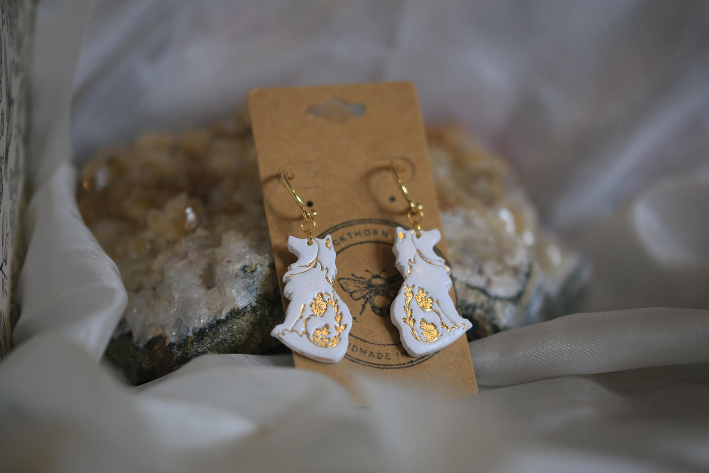 Folk Floral Wolves Earrings