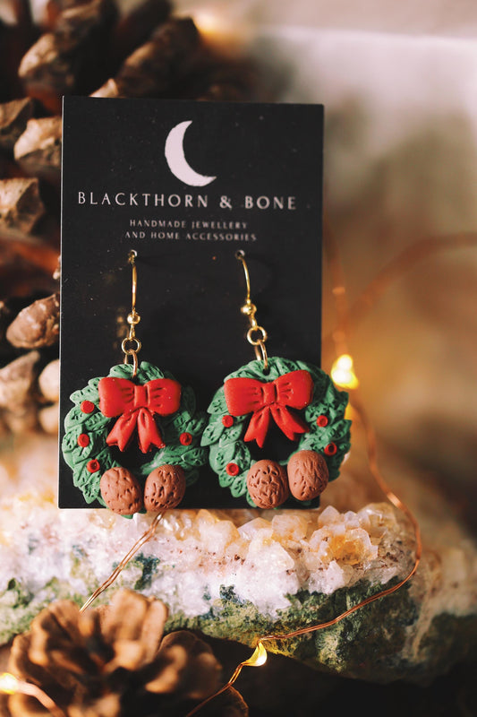 Christmas Wreath Clay Earrings