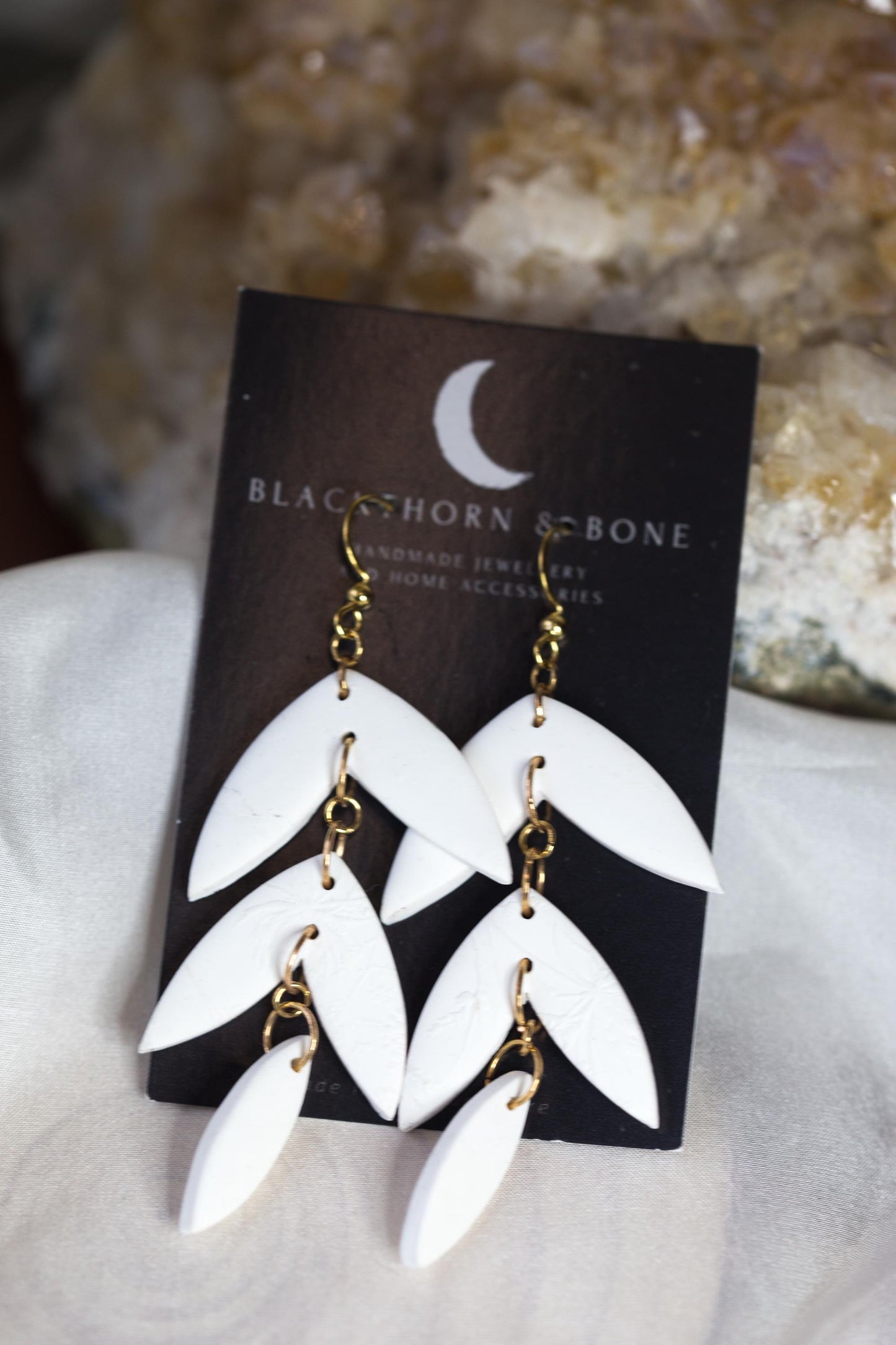 White Floral Texture Petal Shaped Earrings