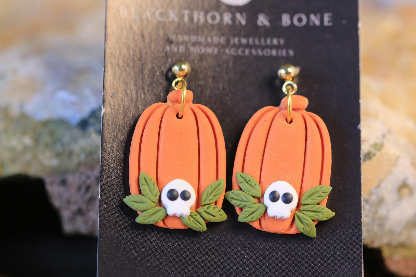 Long Pumpkin with Skull Earrings