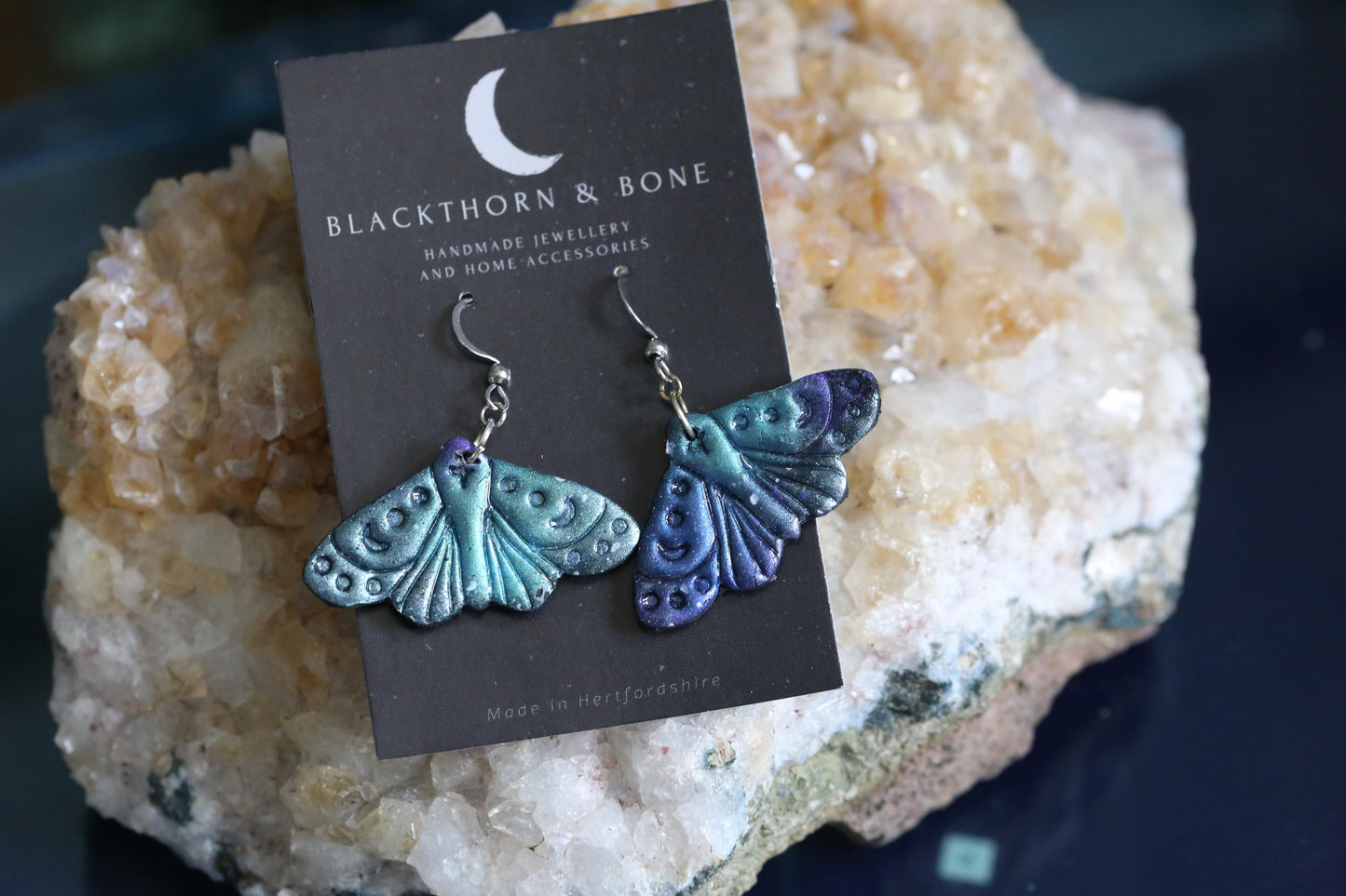 Galaxy Patterned Black Moth Earrings
