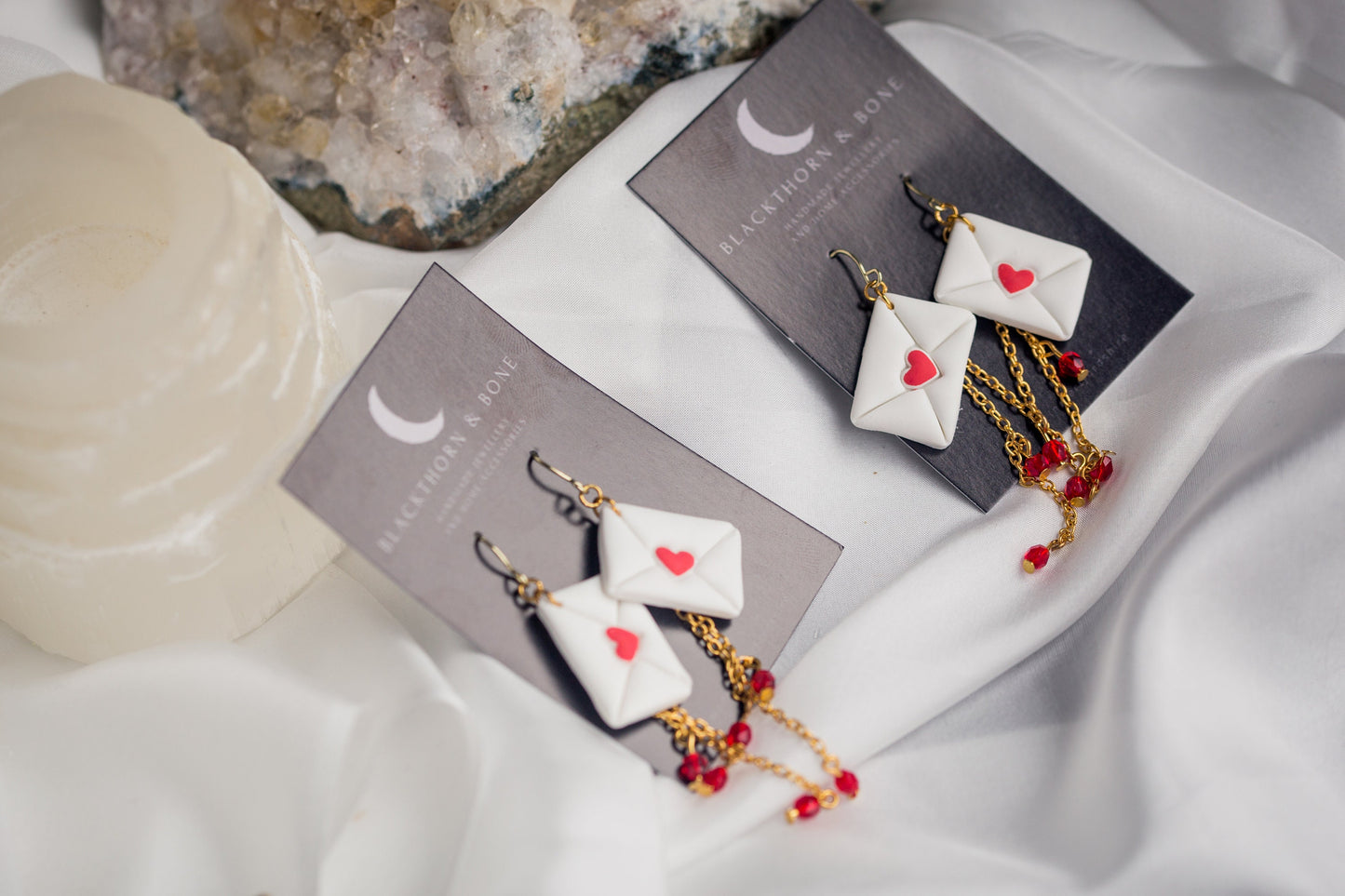 Love Letter Earrings with Chain and Crystal Beads