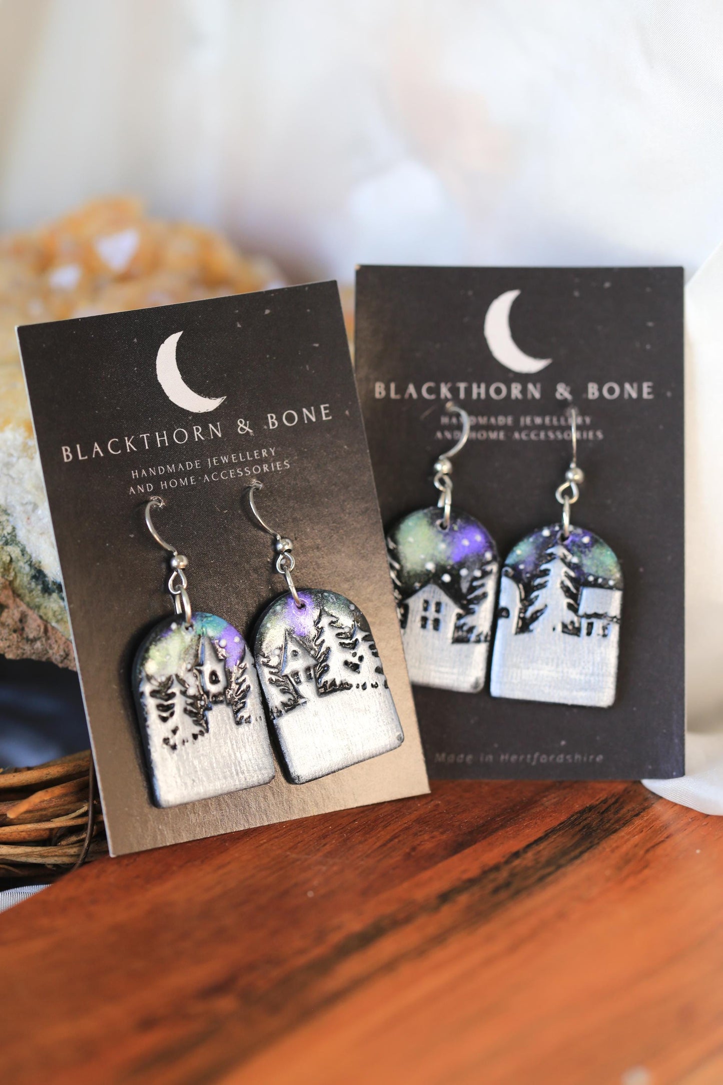 Christmas Village with Northern Lights Earrings
