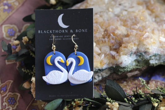 Blue Moon and Swans Earrings