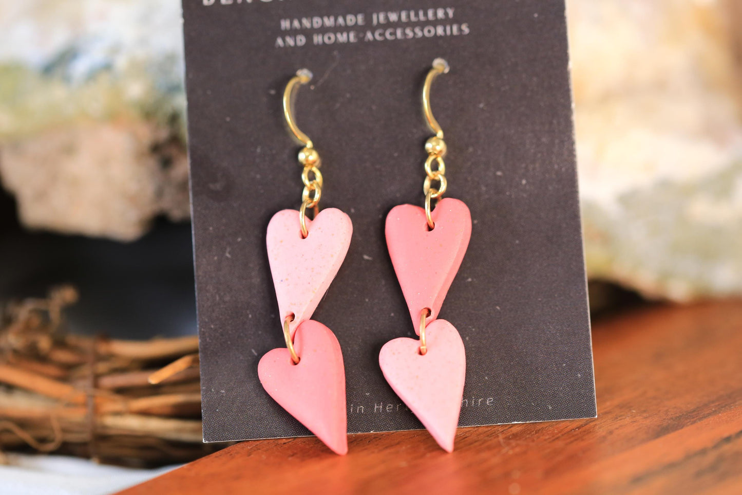 Double Heart Drop Earrings