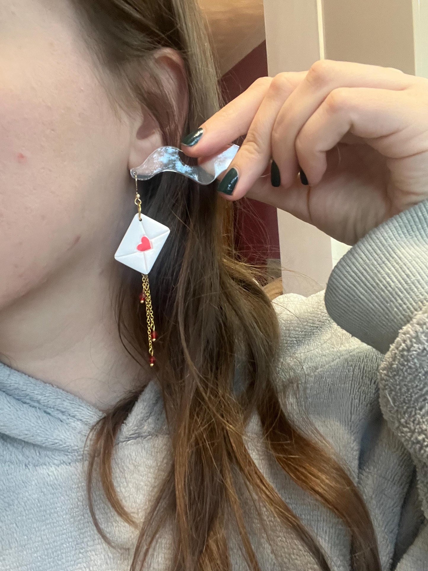 Love Letter Earrings with Chain and Crystal Beads