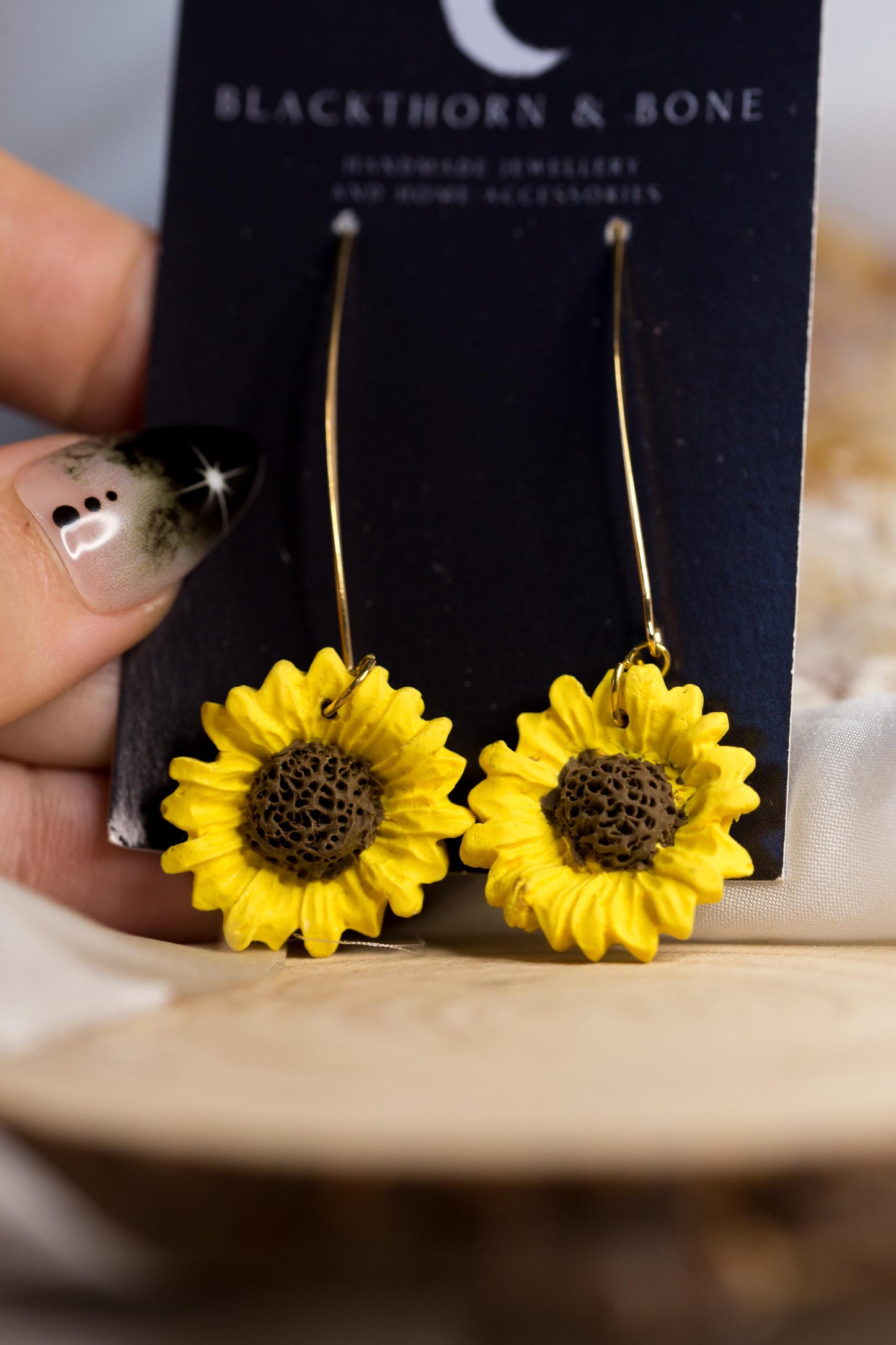 Long Sunflower Drop Earrings