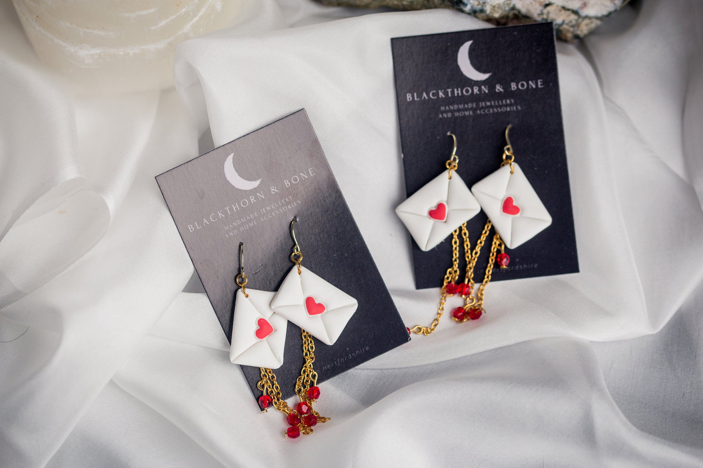 Love Letter Earrings with Chain and Crystal Beads