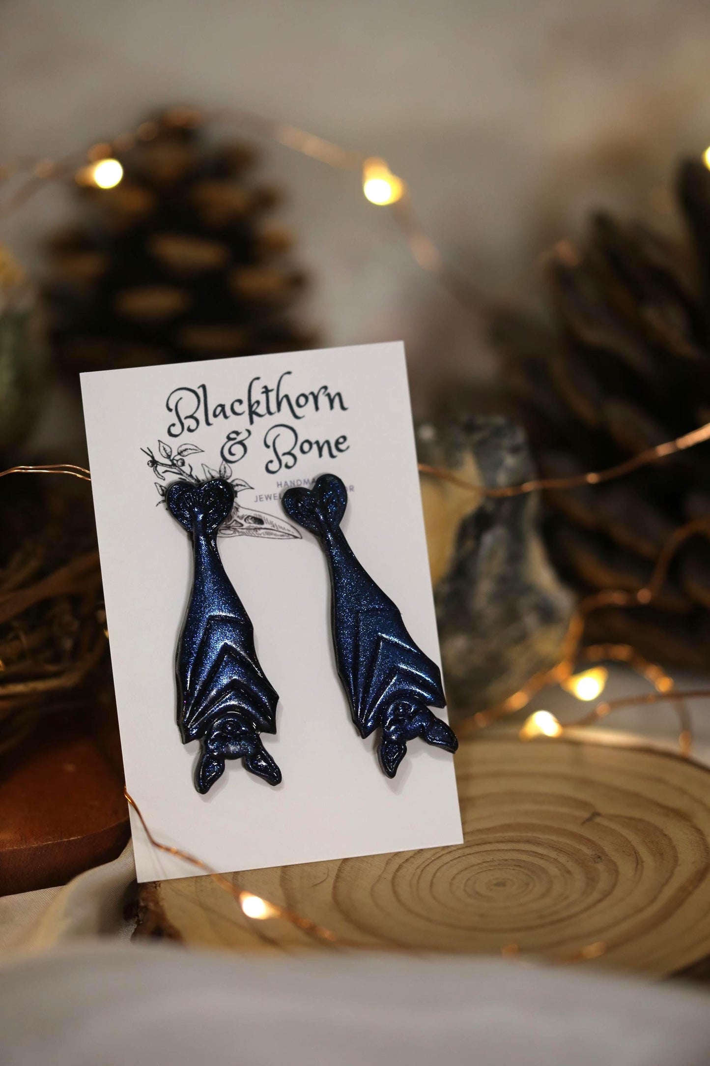 Sparkly Purple Bat Statement Stud Earrings