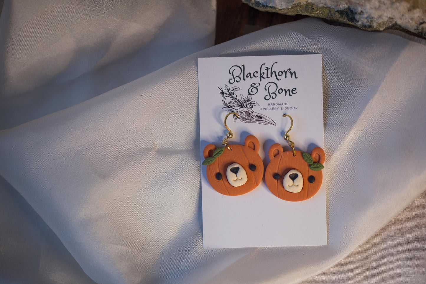 Floral Pumpkin Bear Earrings