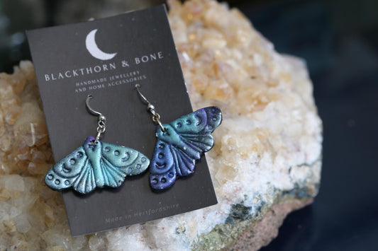 Galaxy Patterned Black Moth Earrings