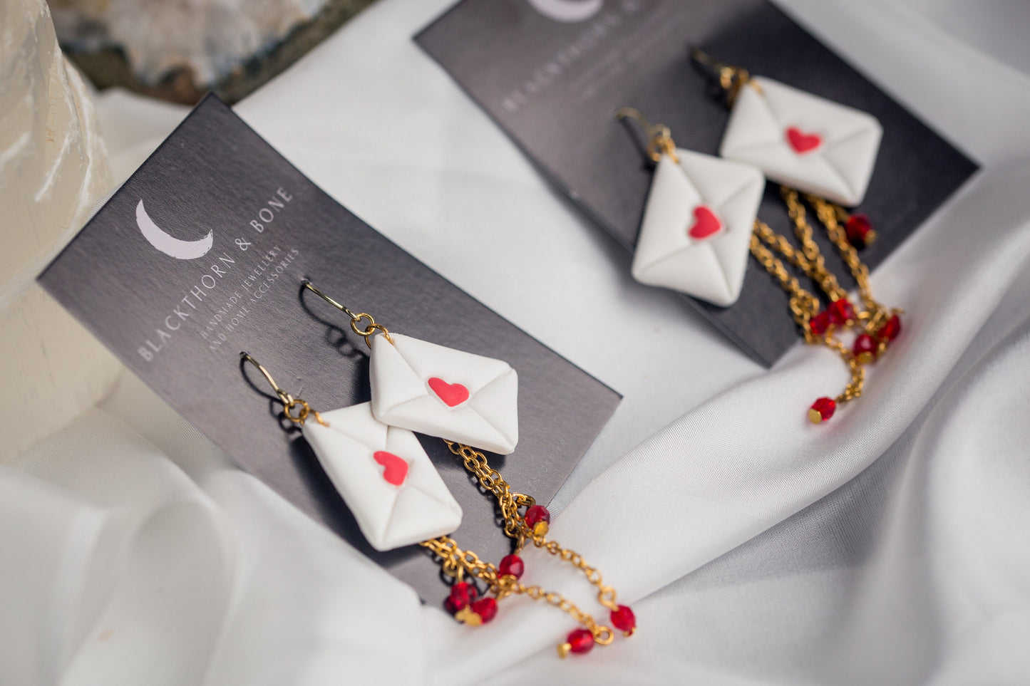 Love Letter Earrings with Chain and Crystal Beads