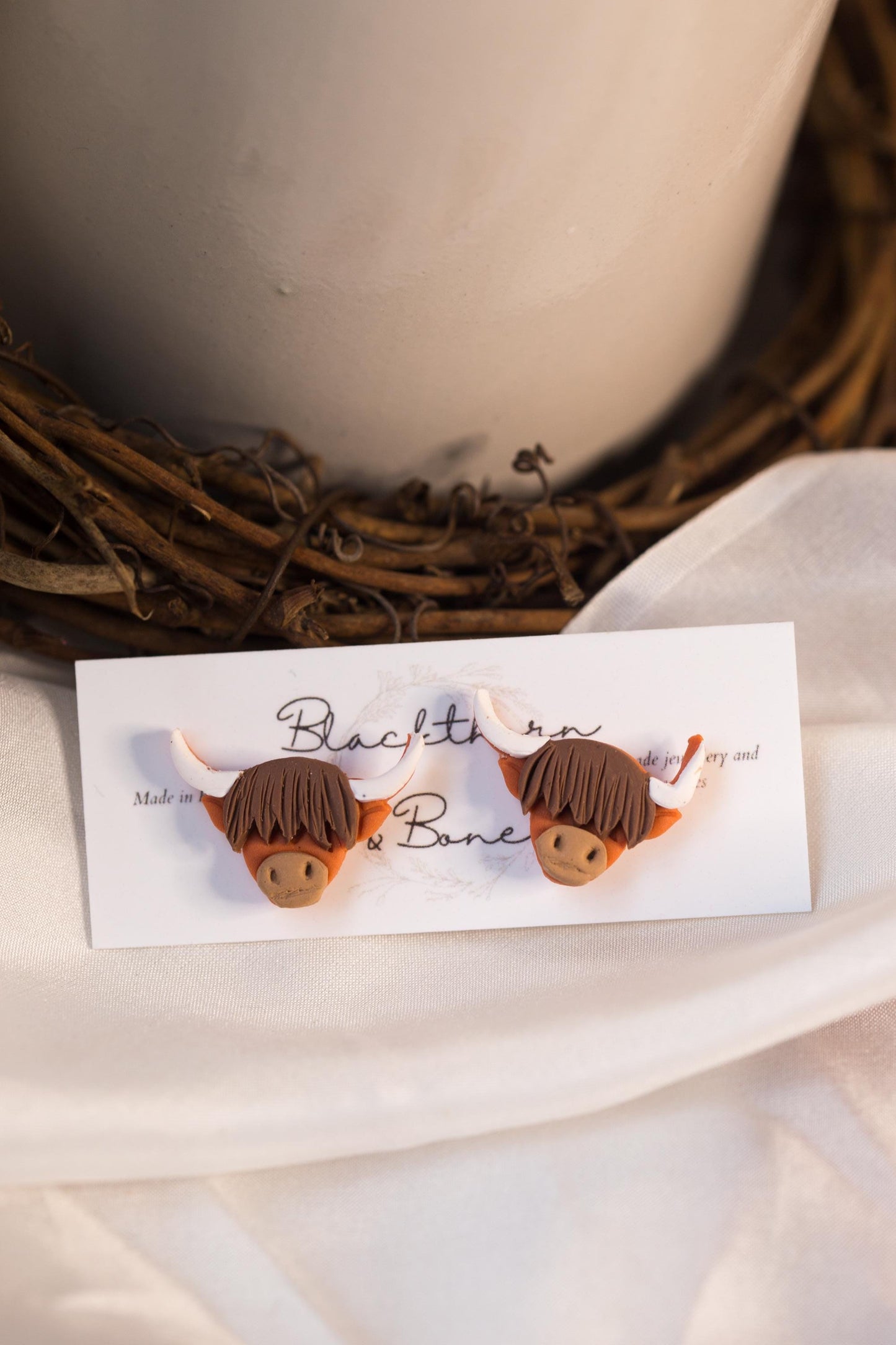 Handmade Highland Cow Studs