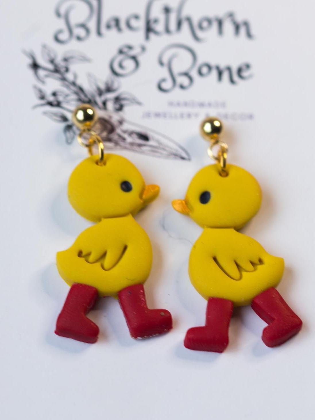 Duckling with Red Wellies Earrings