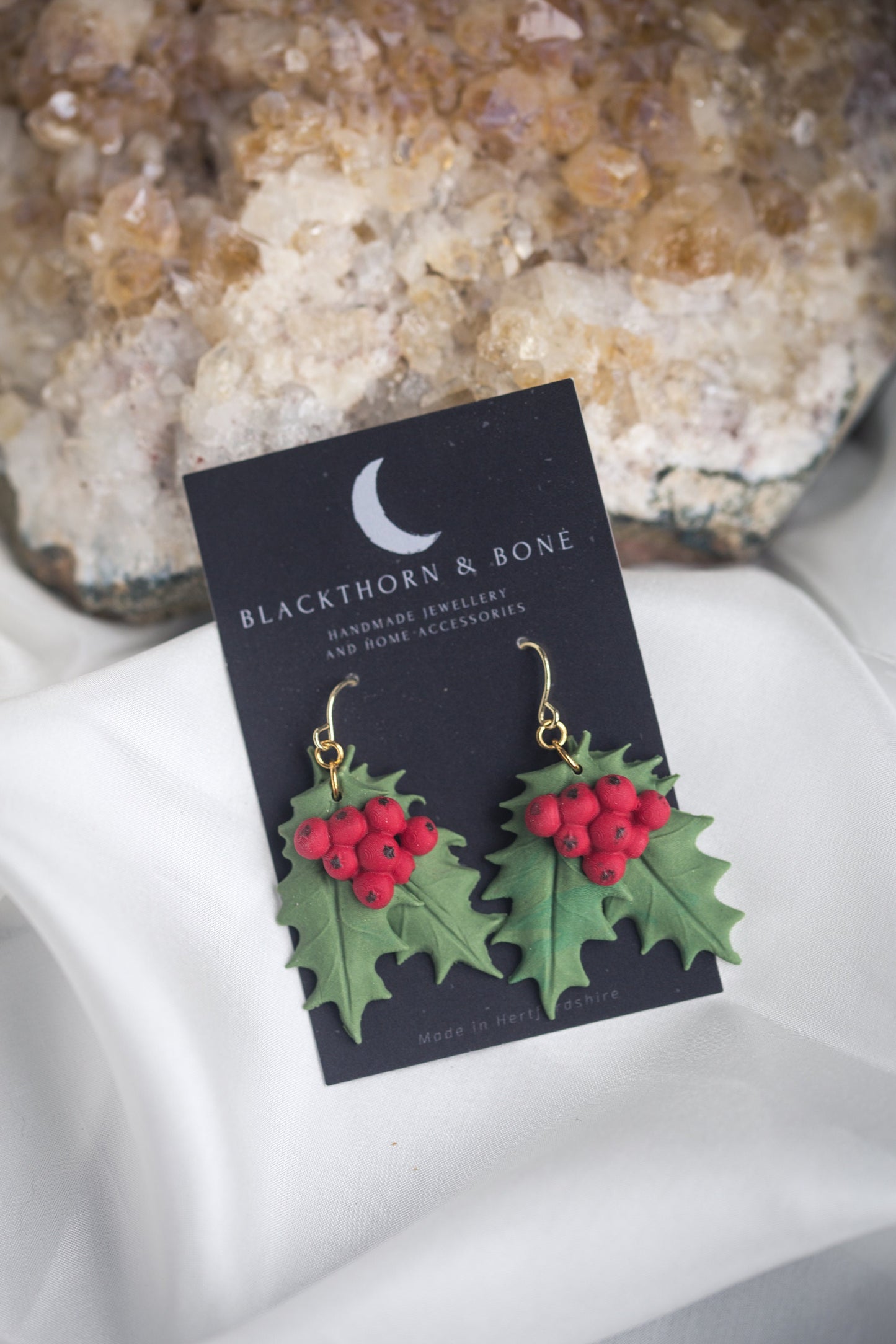 Realistic Christmas Holly Earrings