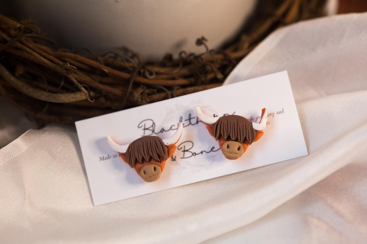 Handmade Highland Cow Studs