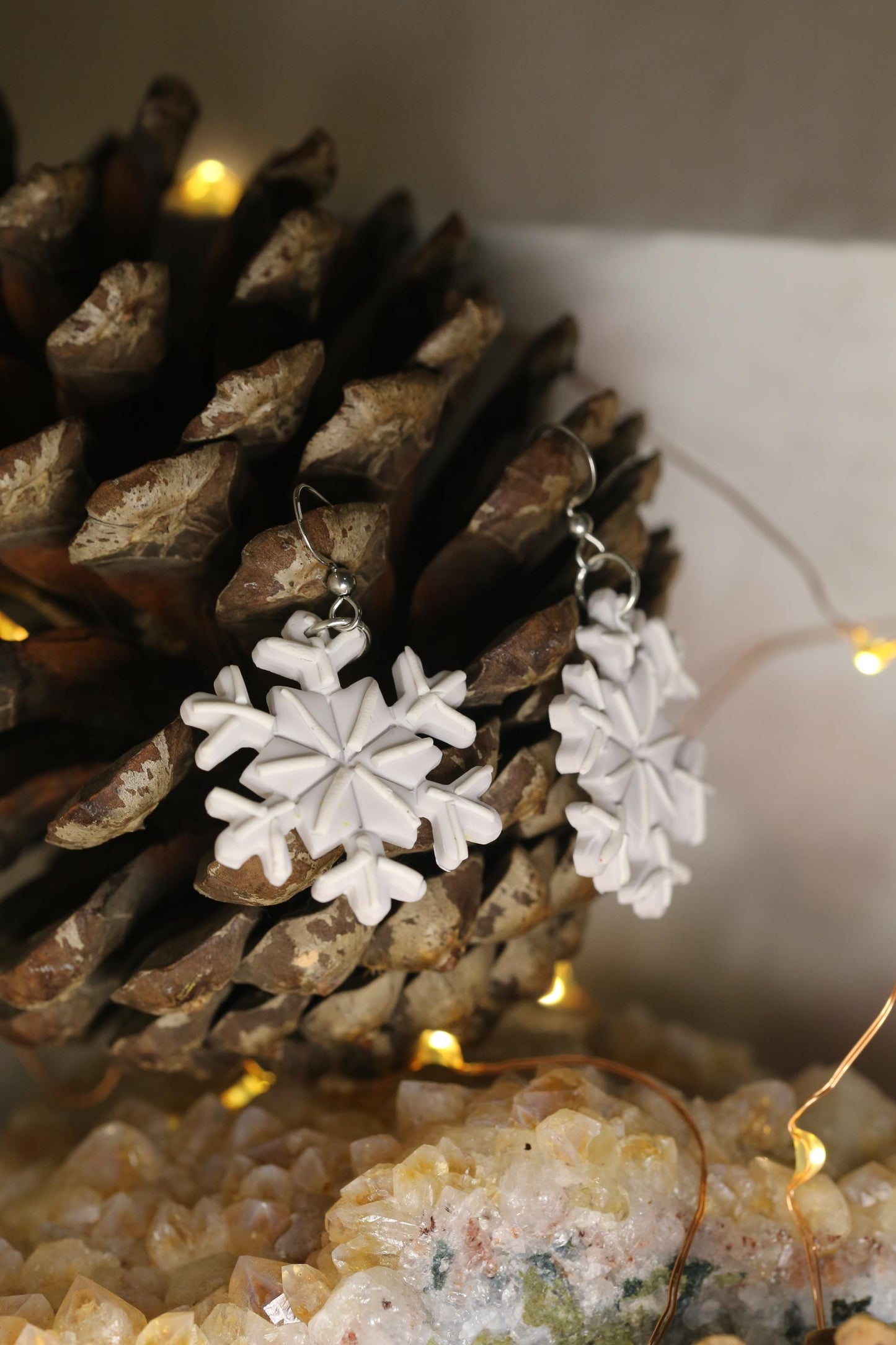 Handmade Detailed Snowflake Earrings - Polymer Clay Jewelry for Christmas, Winter and Yule Jewellery