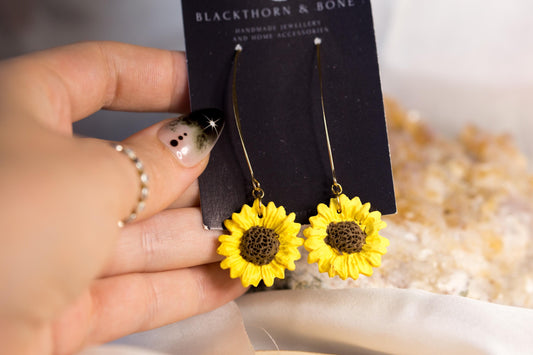 Long Sunflower Drop Earrings