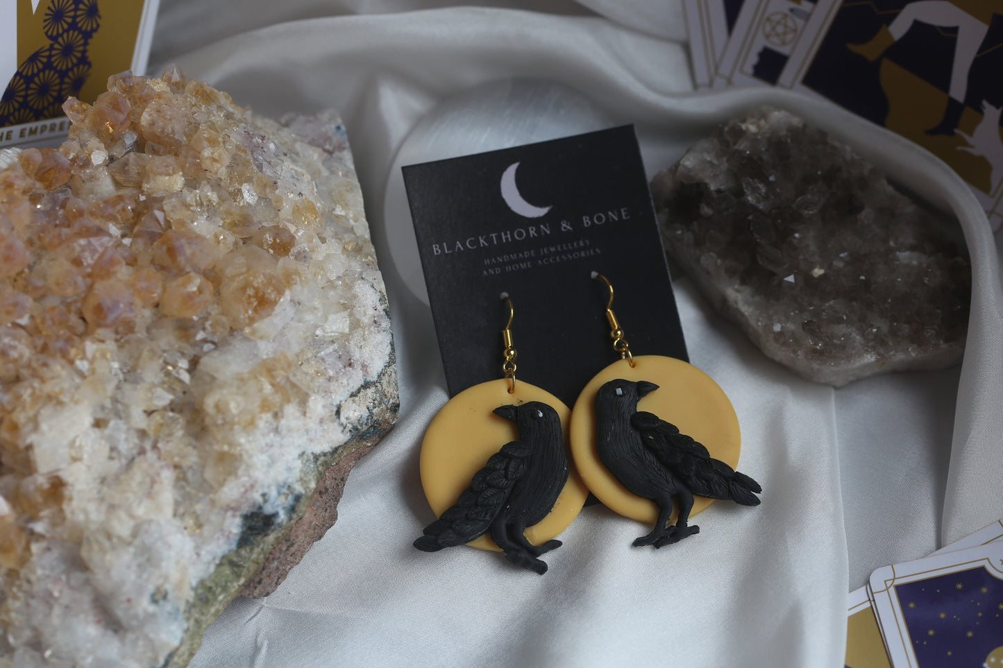 Raven and Full Moon Drop Earrings