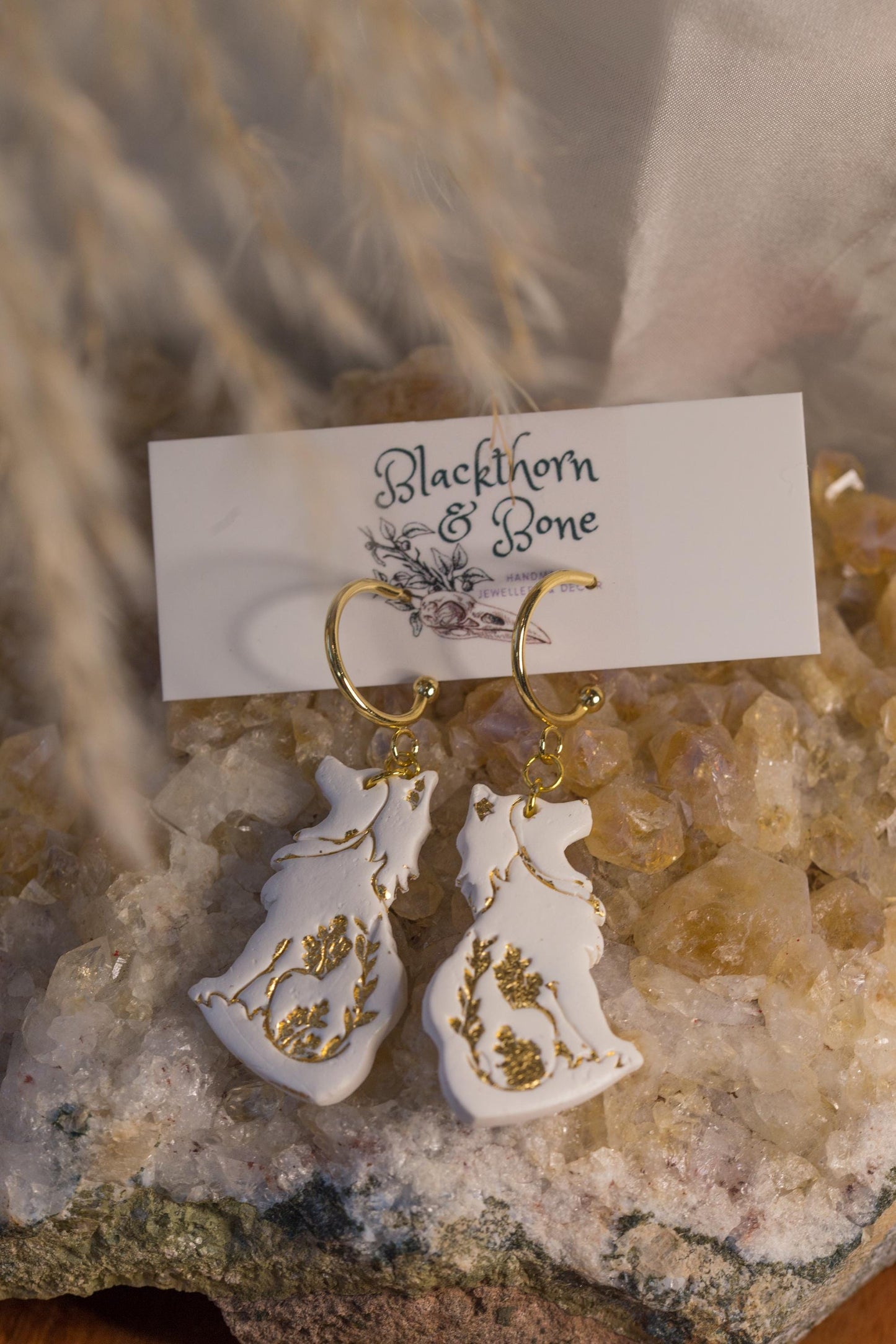 Folk Floral Wolves Earrings