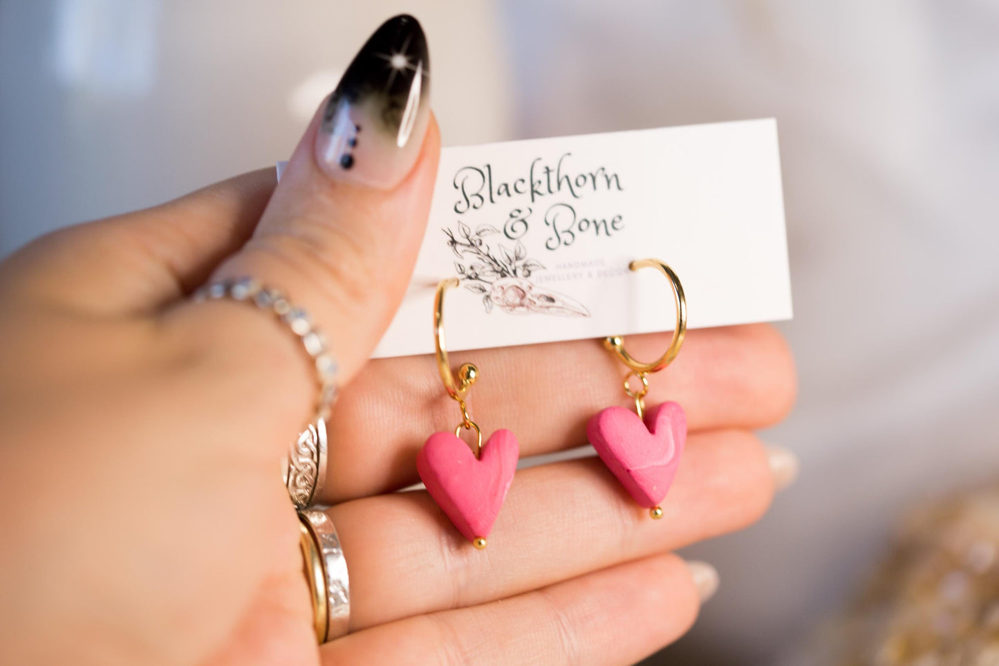 Pink Love Heart Drop Earrings