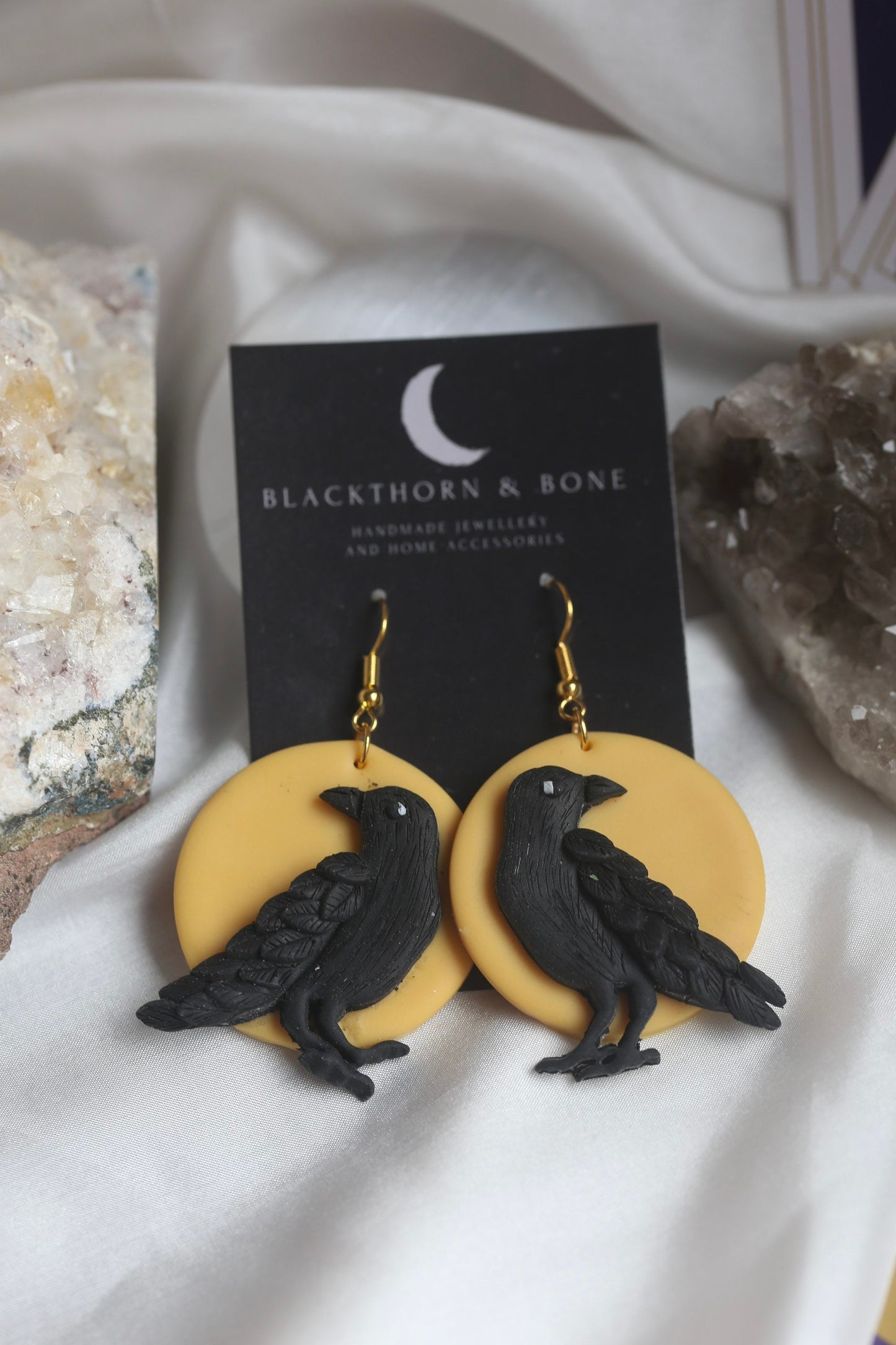 Raven and Full Moon Drop Earrings