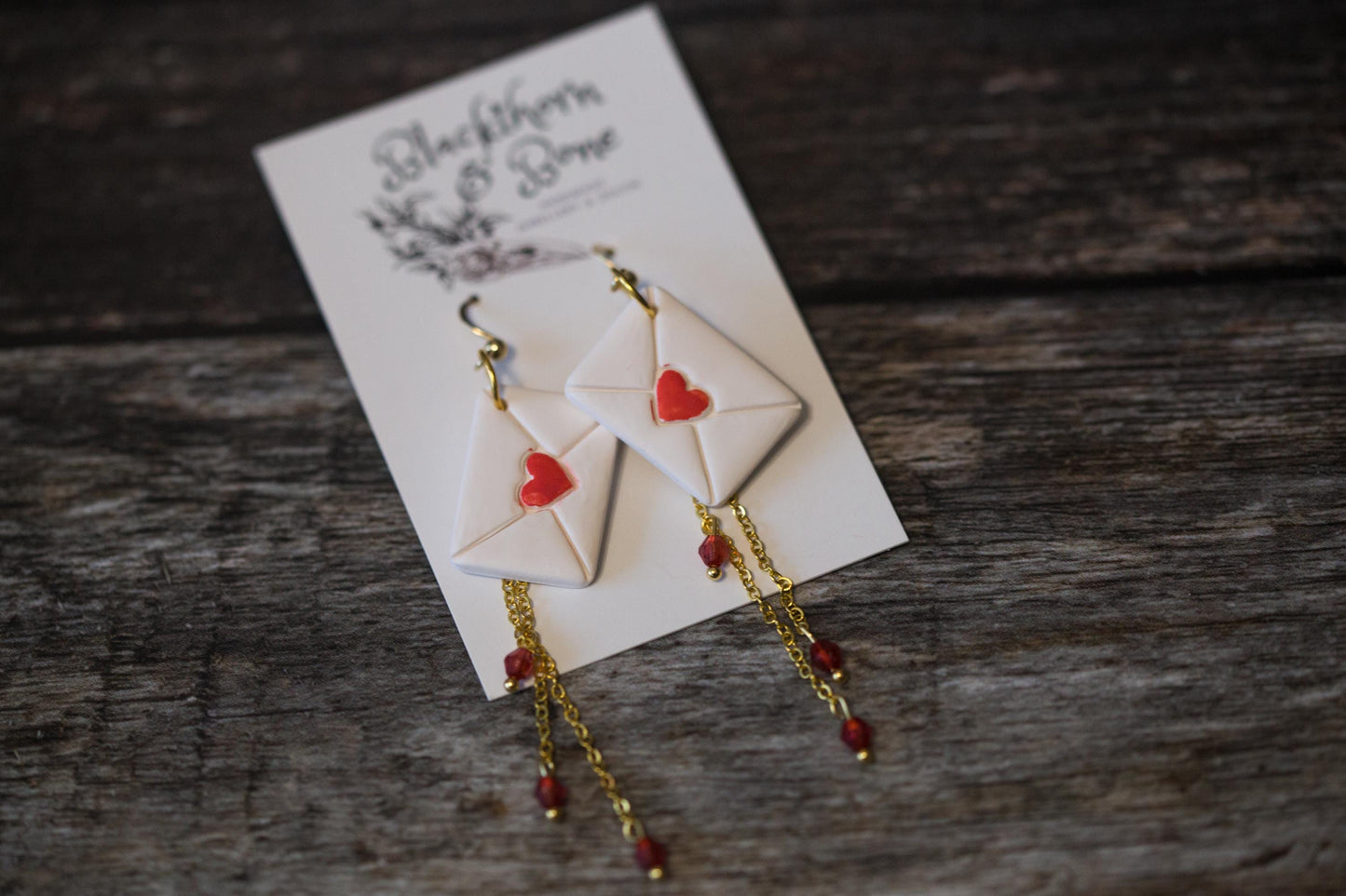 Love Letter Earrings with Chain and Crystal Beads