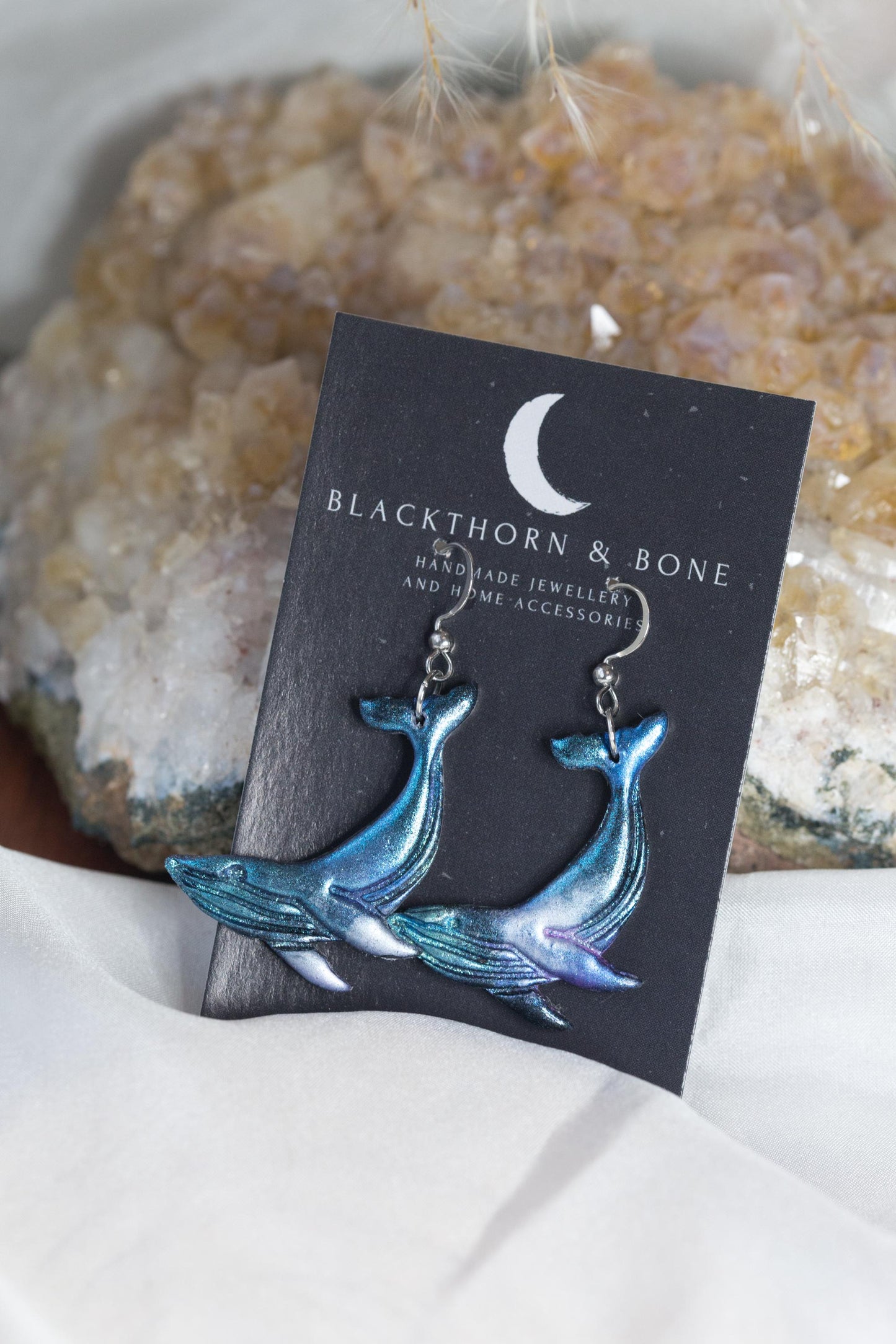 Galaxy Patterned Blue Whale Clay Earrings