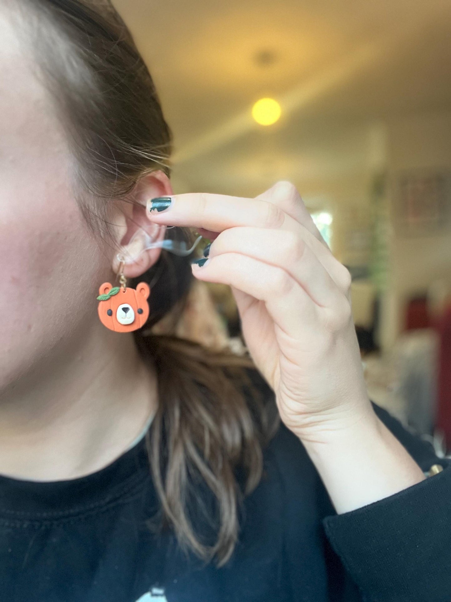 Floral Pumpkin Bear Earrings