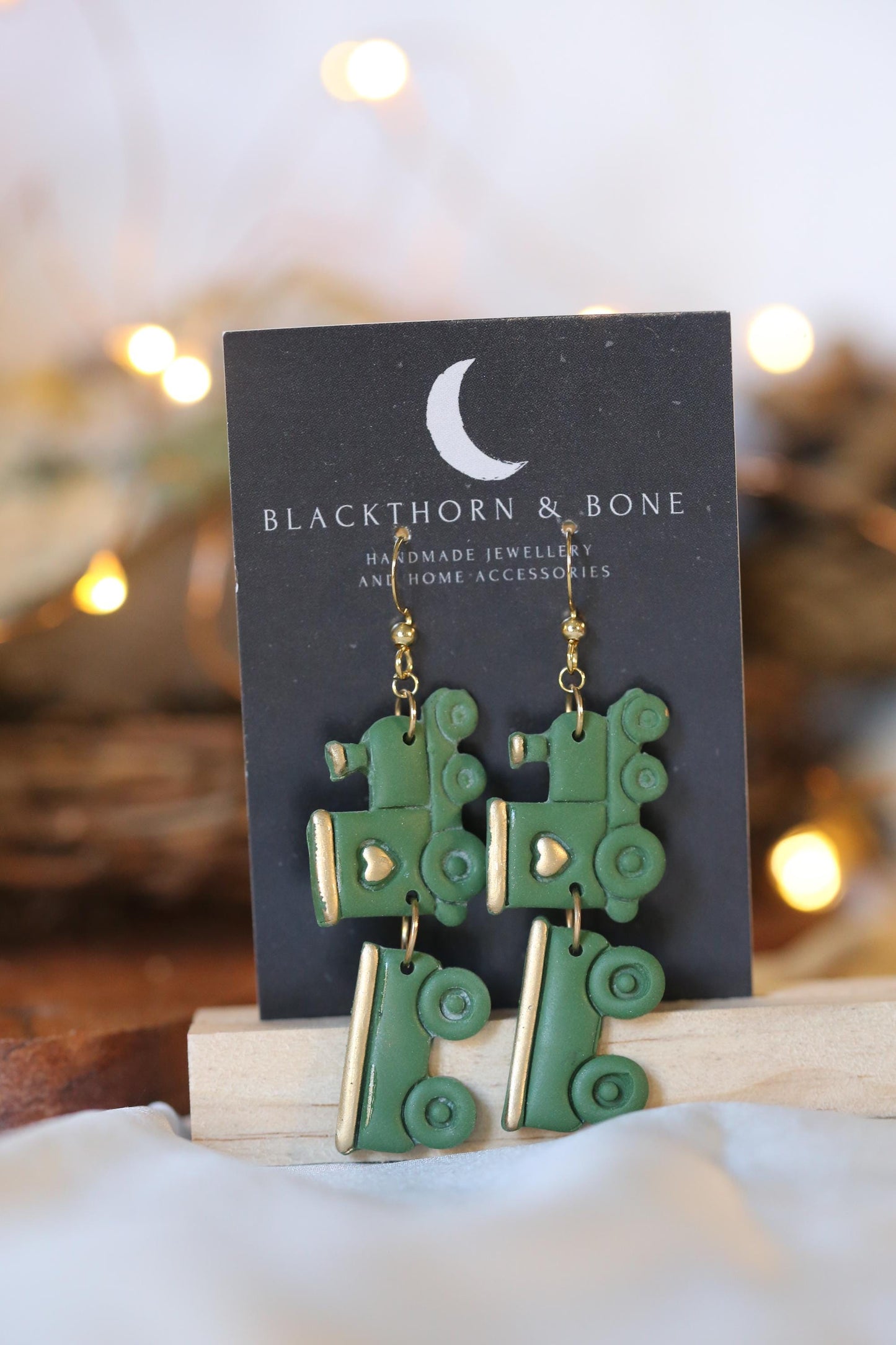 Green or Red Christmas Train Earring