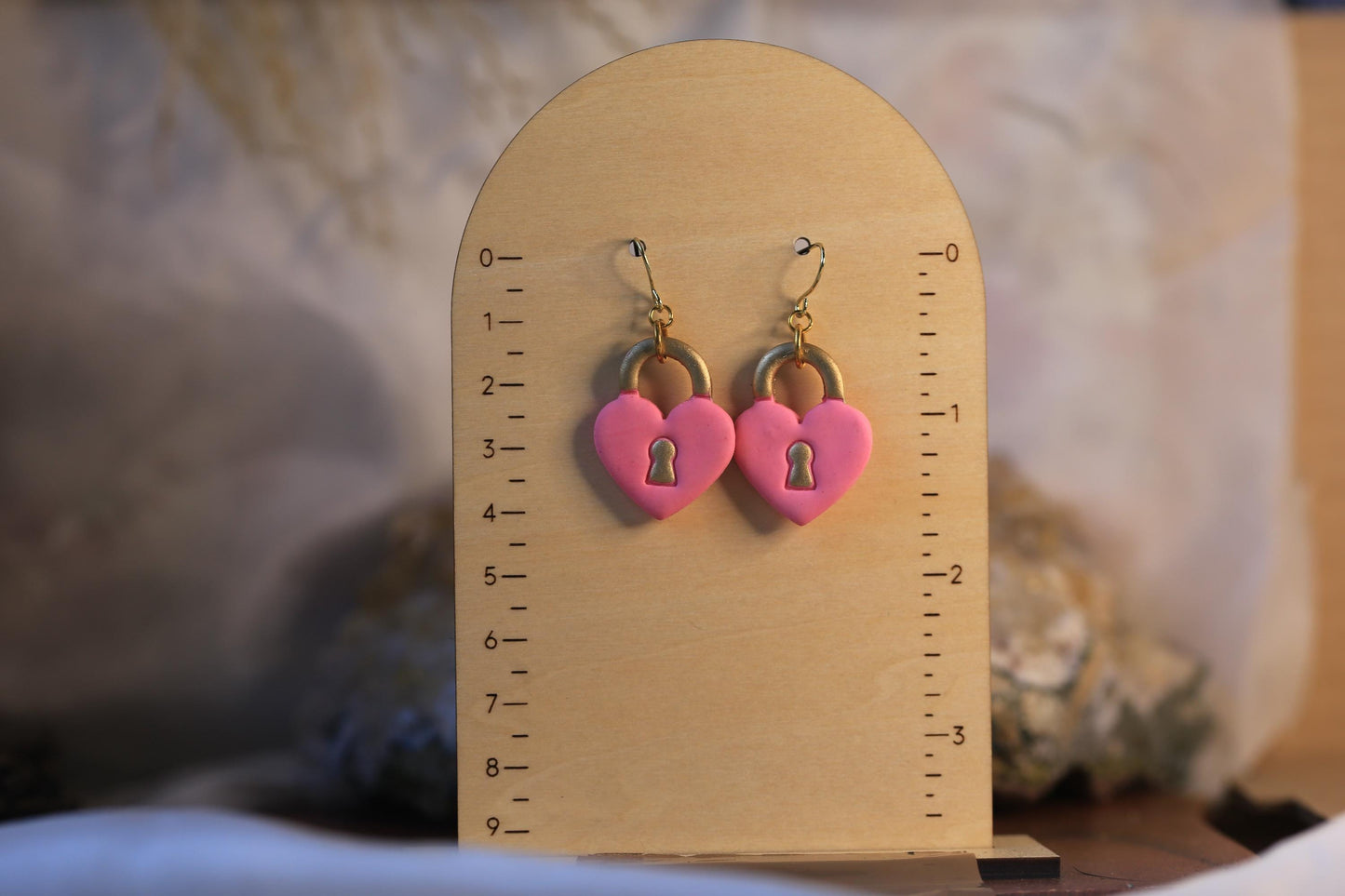 Handmade Heart Padlock Polymer Clay Earrings