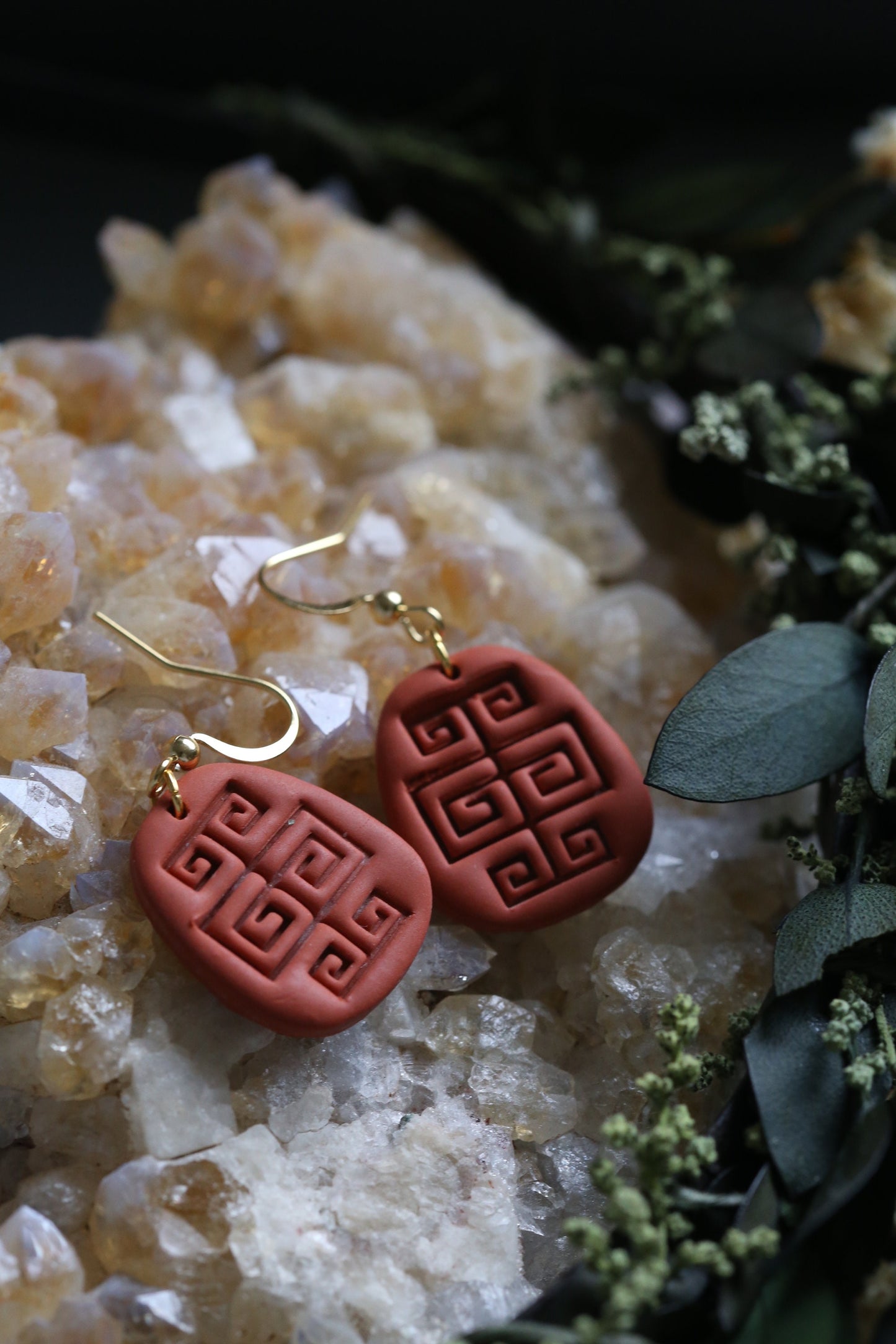 Ancient Labyrinth Clay Earrings