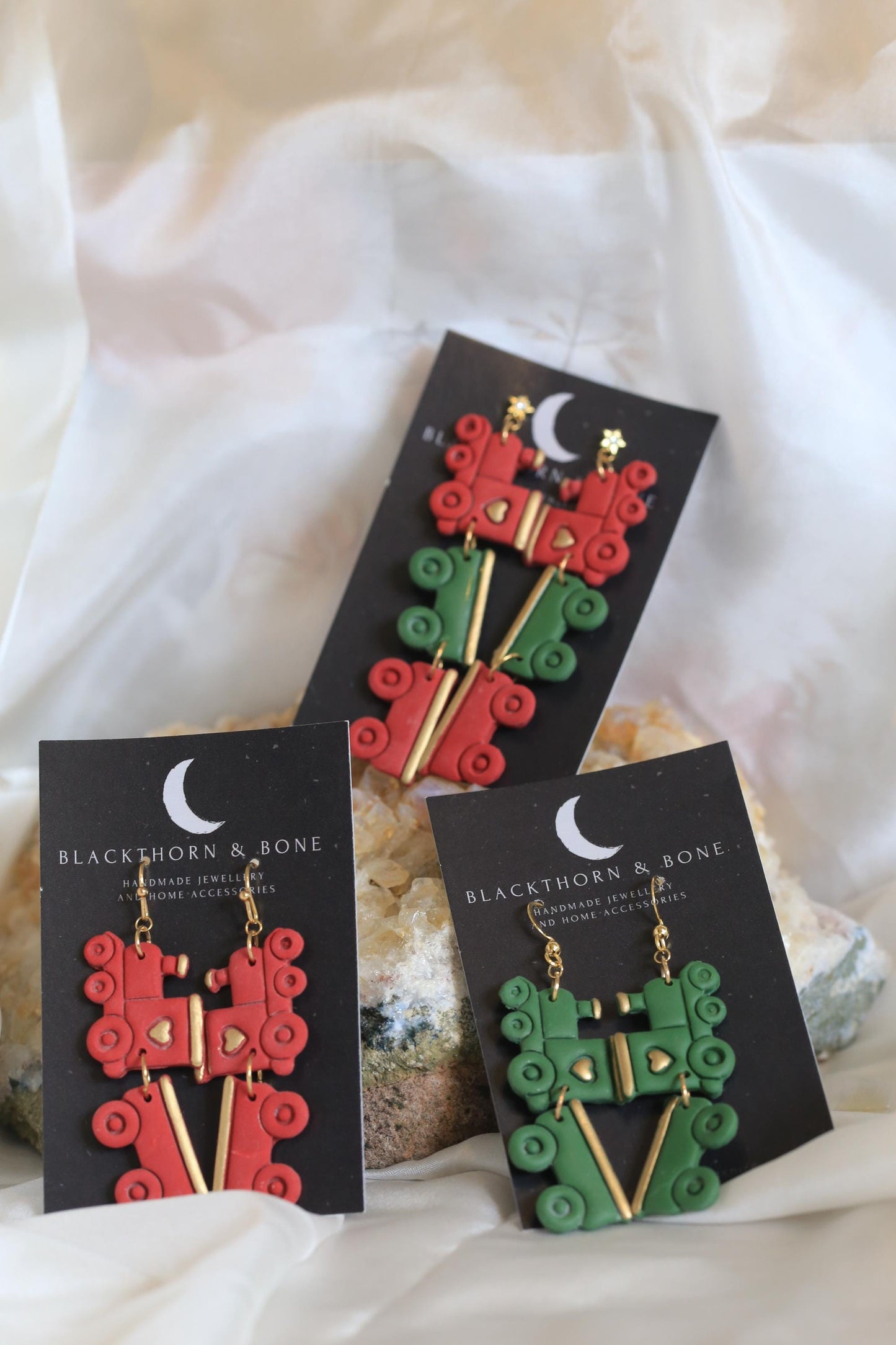 Green or Red Christmas Train Earring